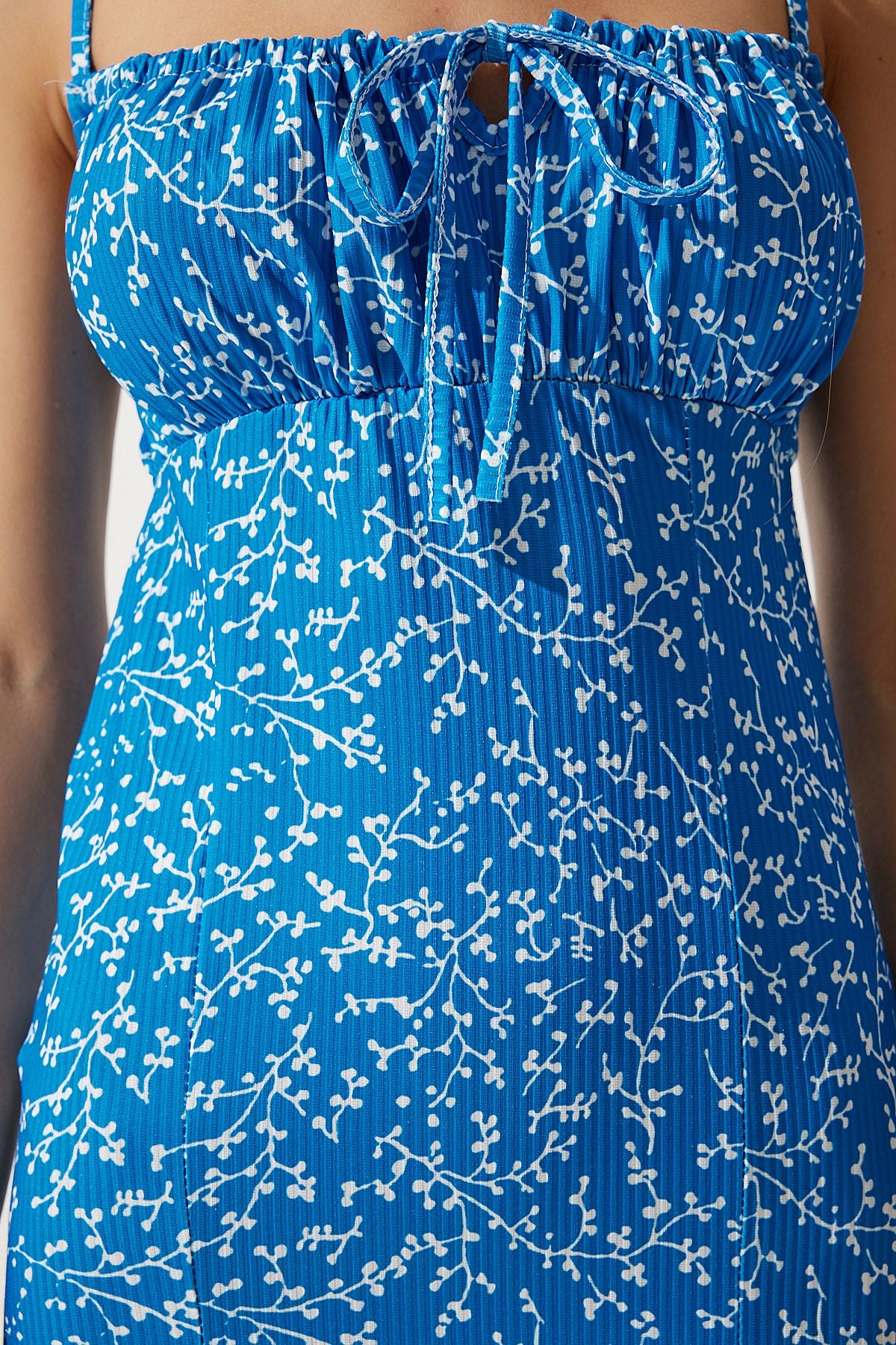 Woman Blue White Flower Sweting Summer Dress CI00029