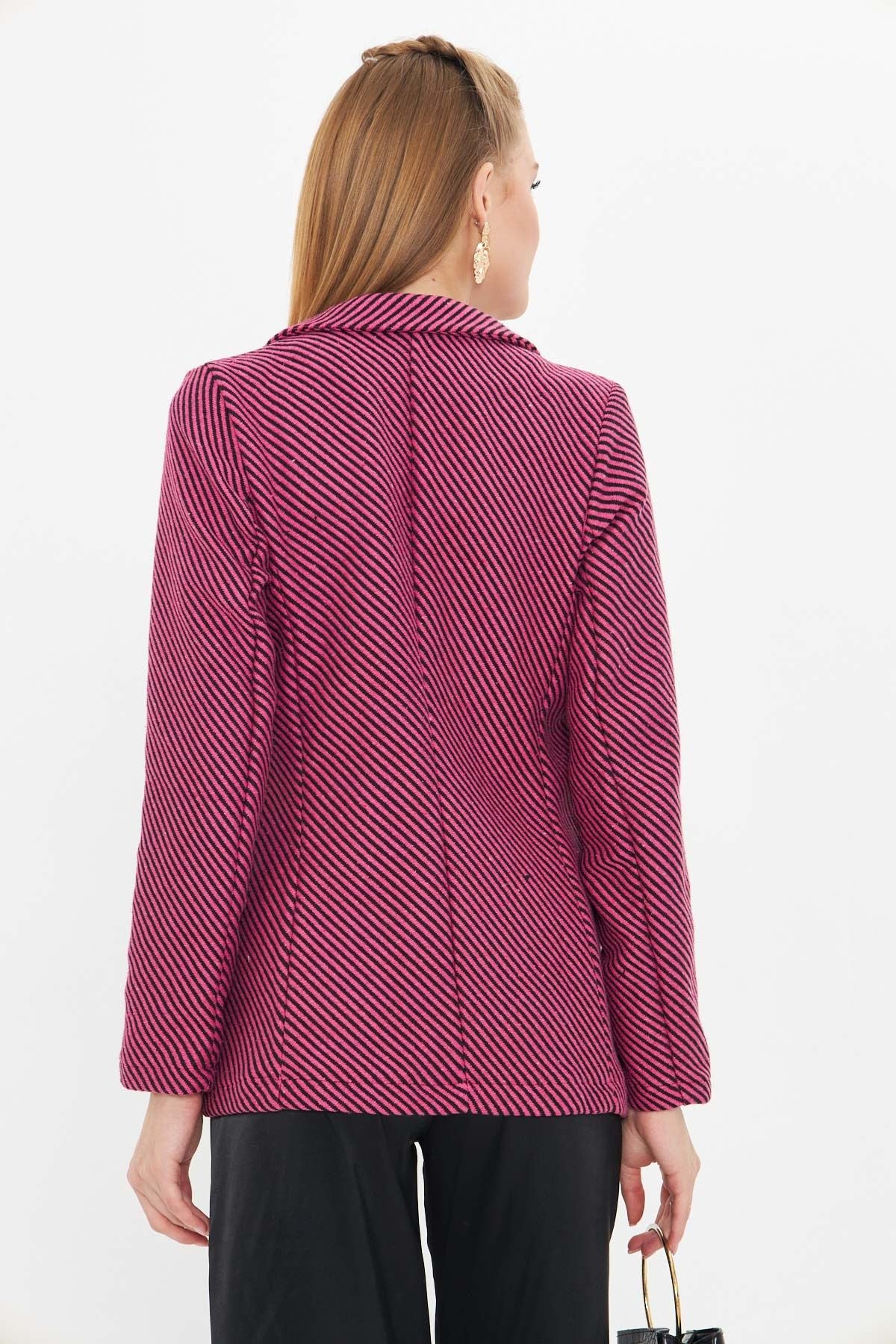 Women's Fuchsia Line Patterned Four buttoned stamp jacket ARM-24K001037