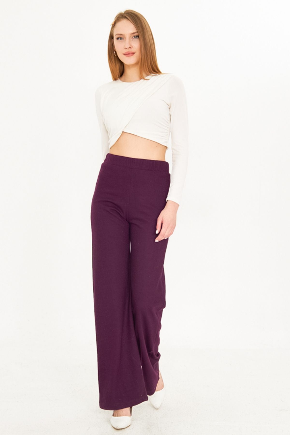 Female purple waist rubber lined stamp trousers Arm-25k001092