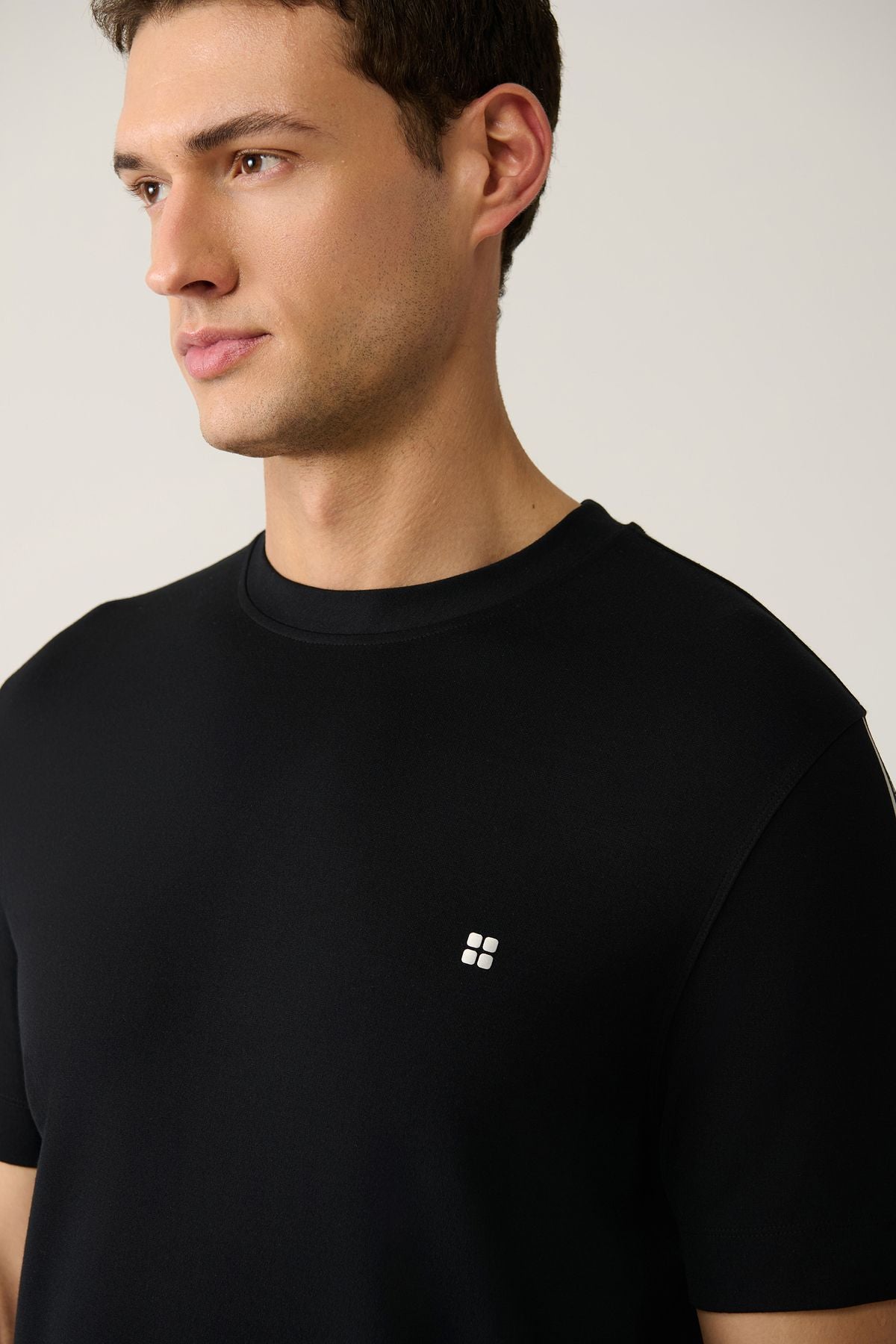 Men's Black Soft Touch Bicycle Collar Printed T-Shirt A41y1327