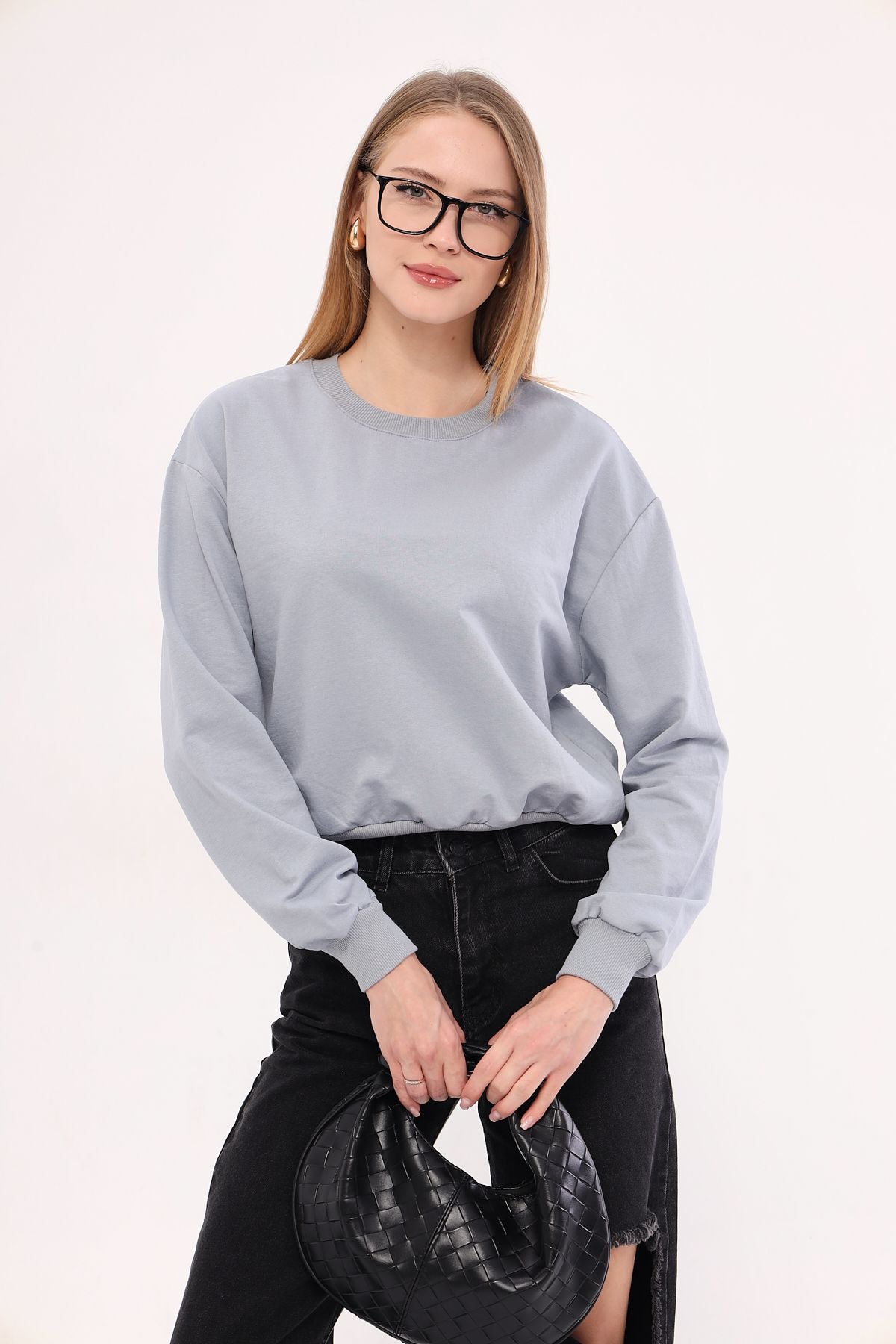 Women's Gray Bicycle Crop Sweatshirt ARM-25K001027