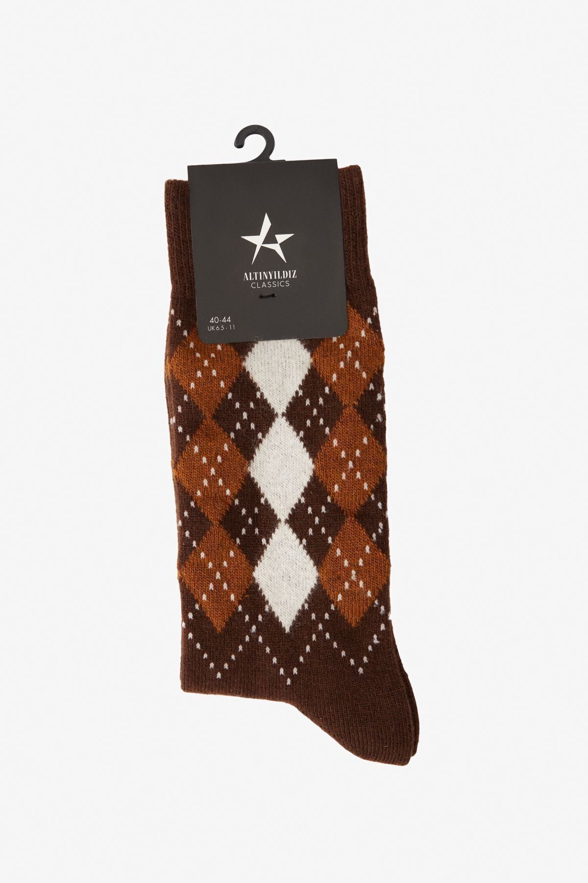 Men's coffee-bej patterned socks