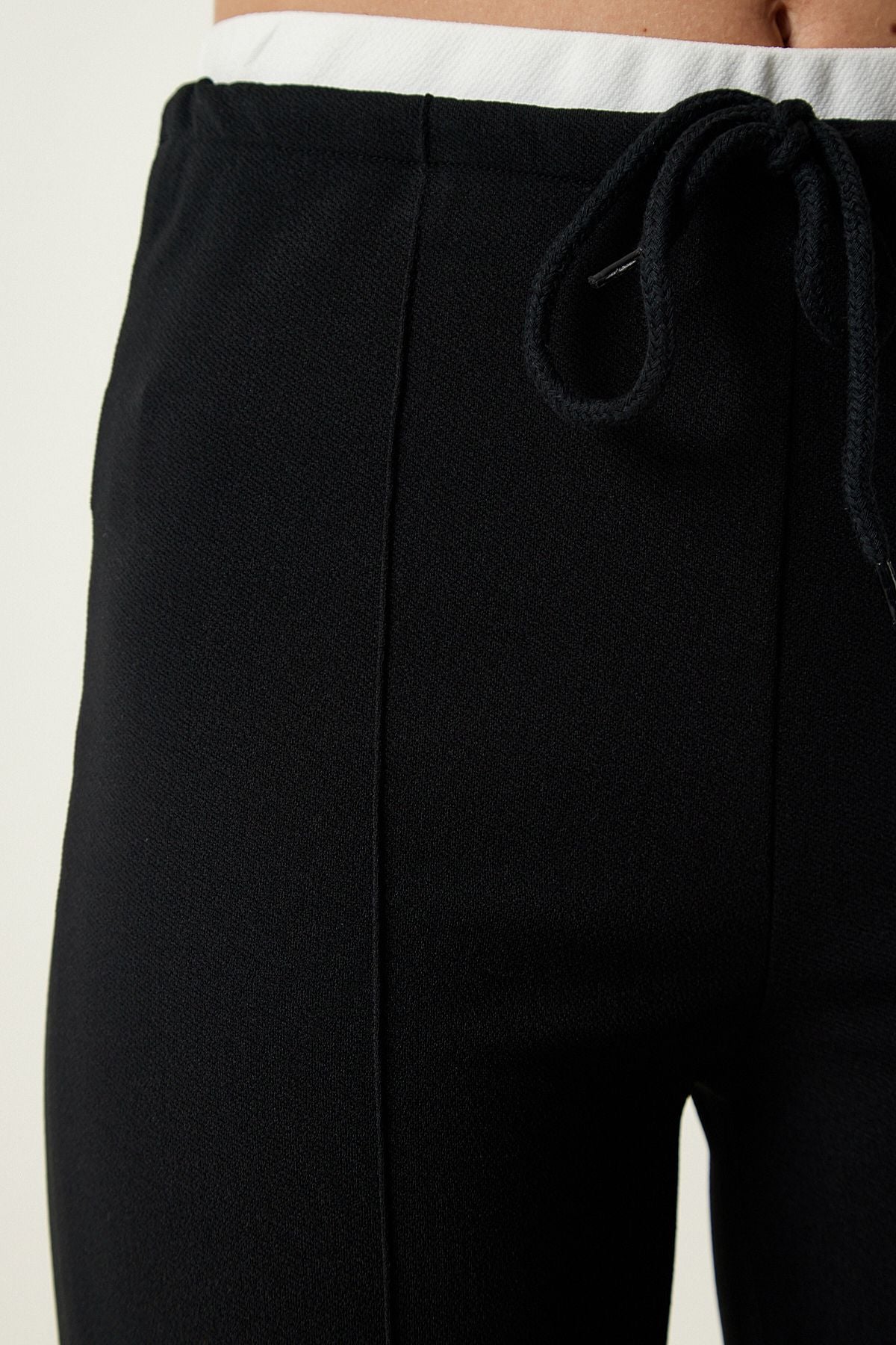 Female black baglama detailed knitting pants RV00157