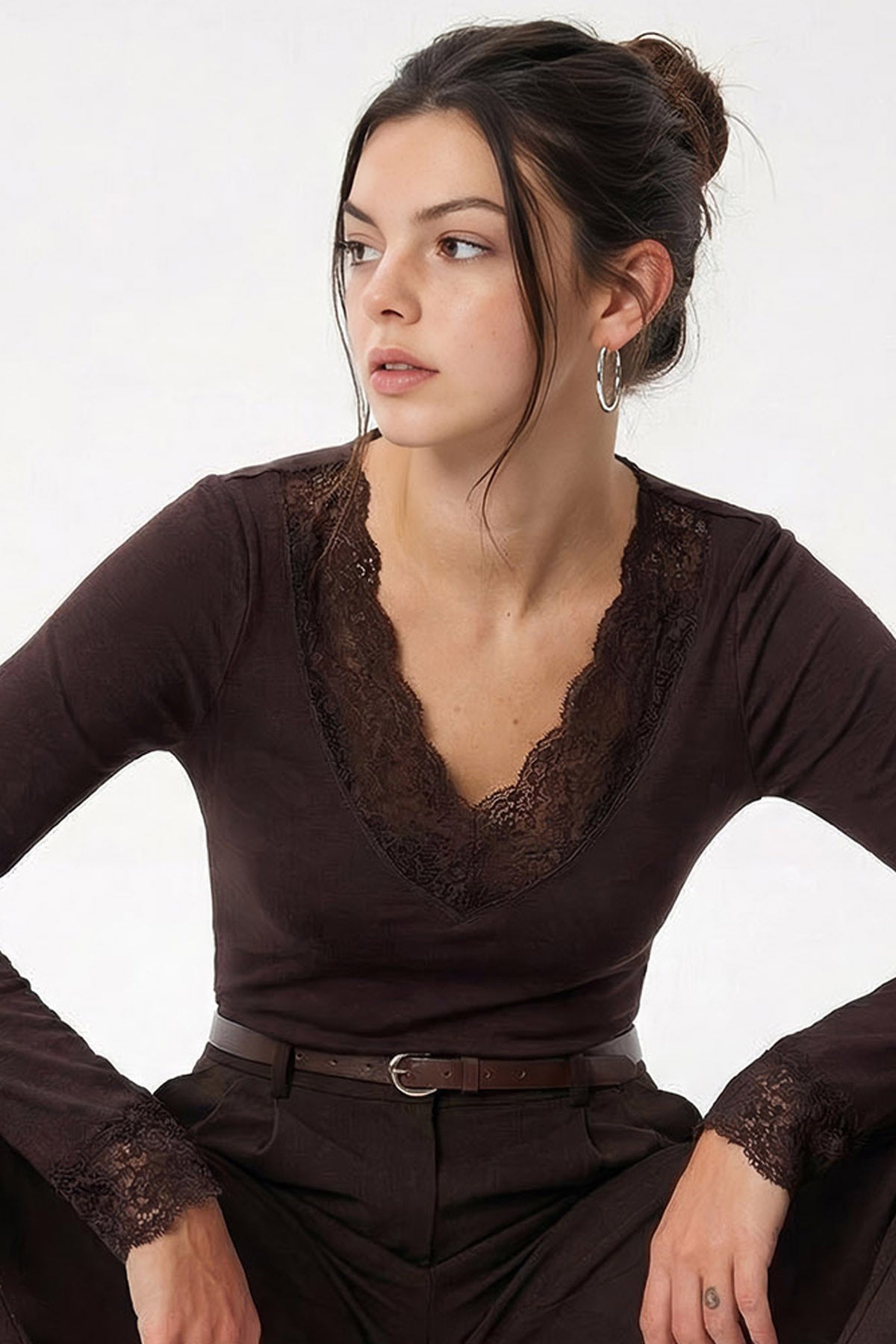 Women's V-Neck Lace Viscose Blouse 1041 60283944