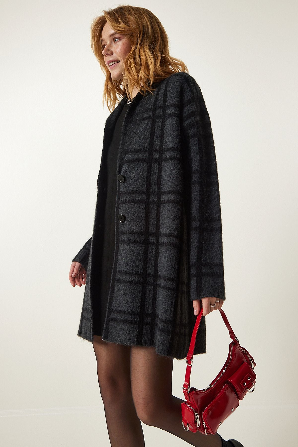 Dark gray square cardigan jacket pf00061
