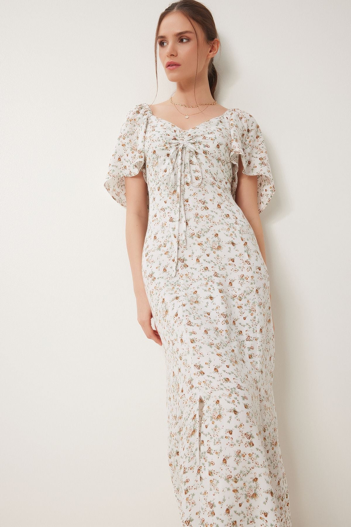 Female Flower Flower Patterned Summer Viscose Dress TP00049