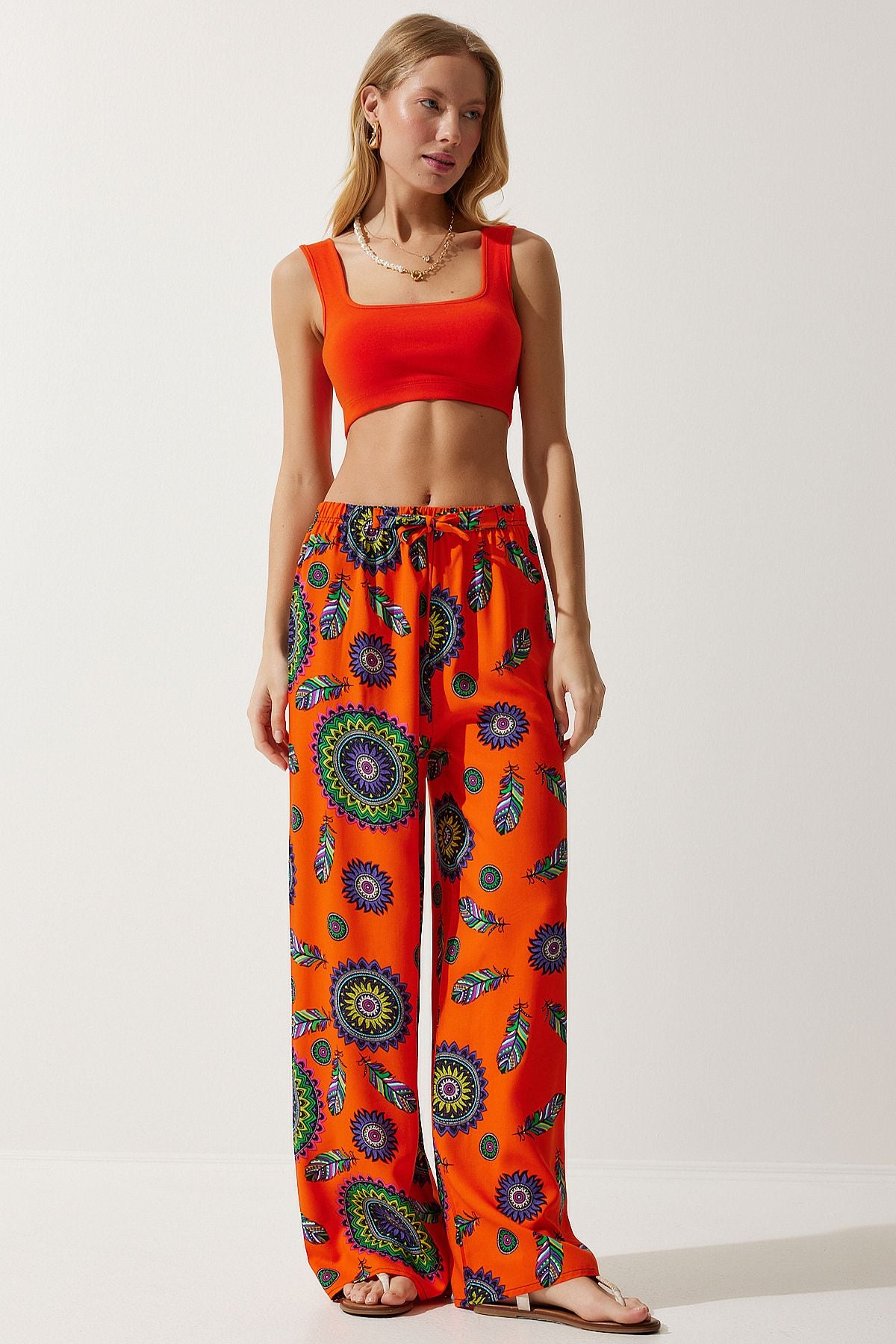 Female Oranj Purple Patterned Viscose Palazzo Pants EN00606