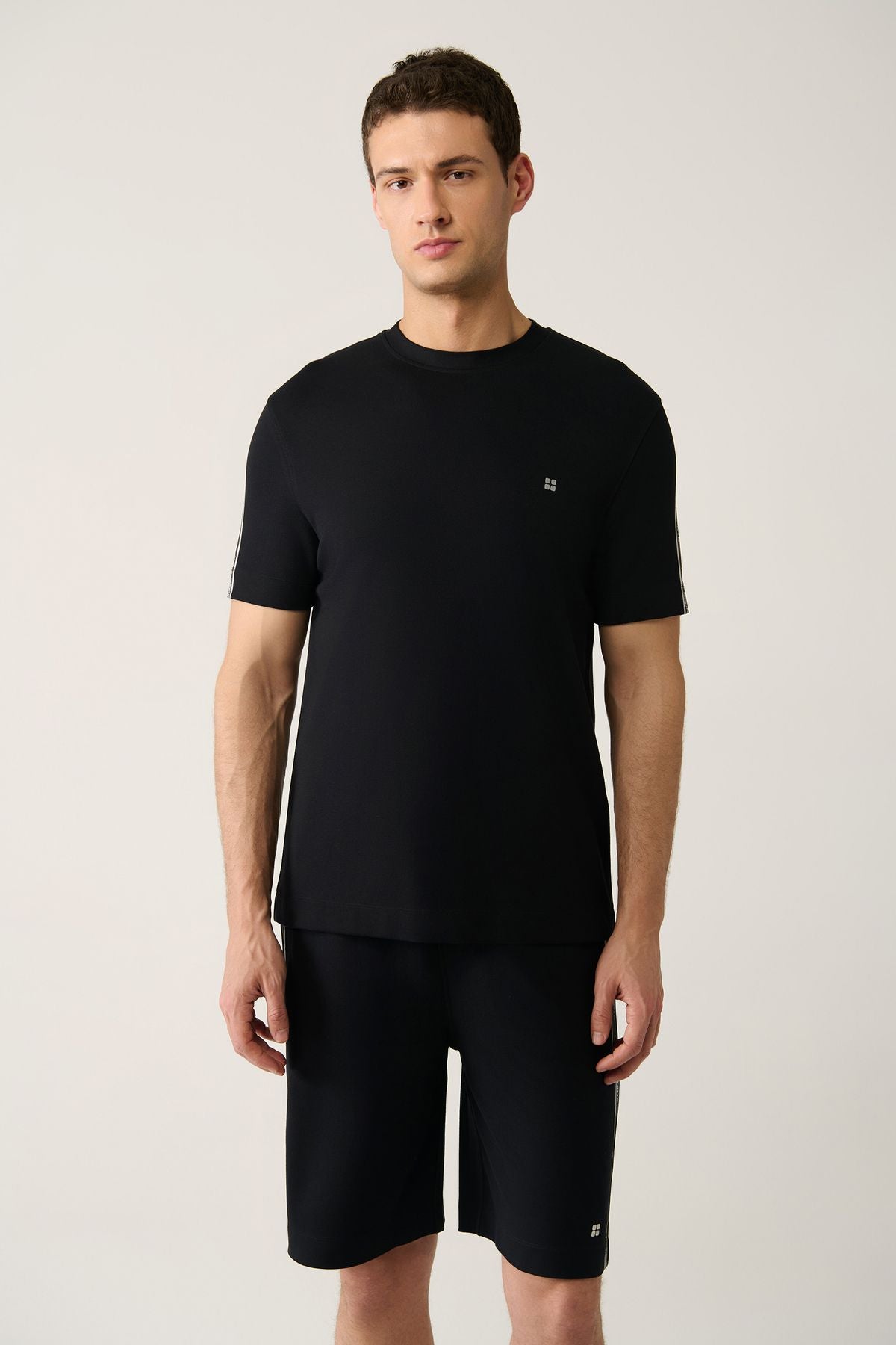 Men's Black Soft Touch Bicycle Collar Printed T-Shirt A41y1327