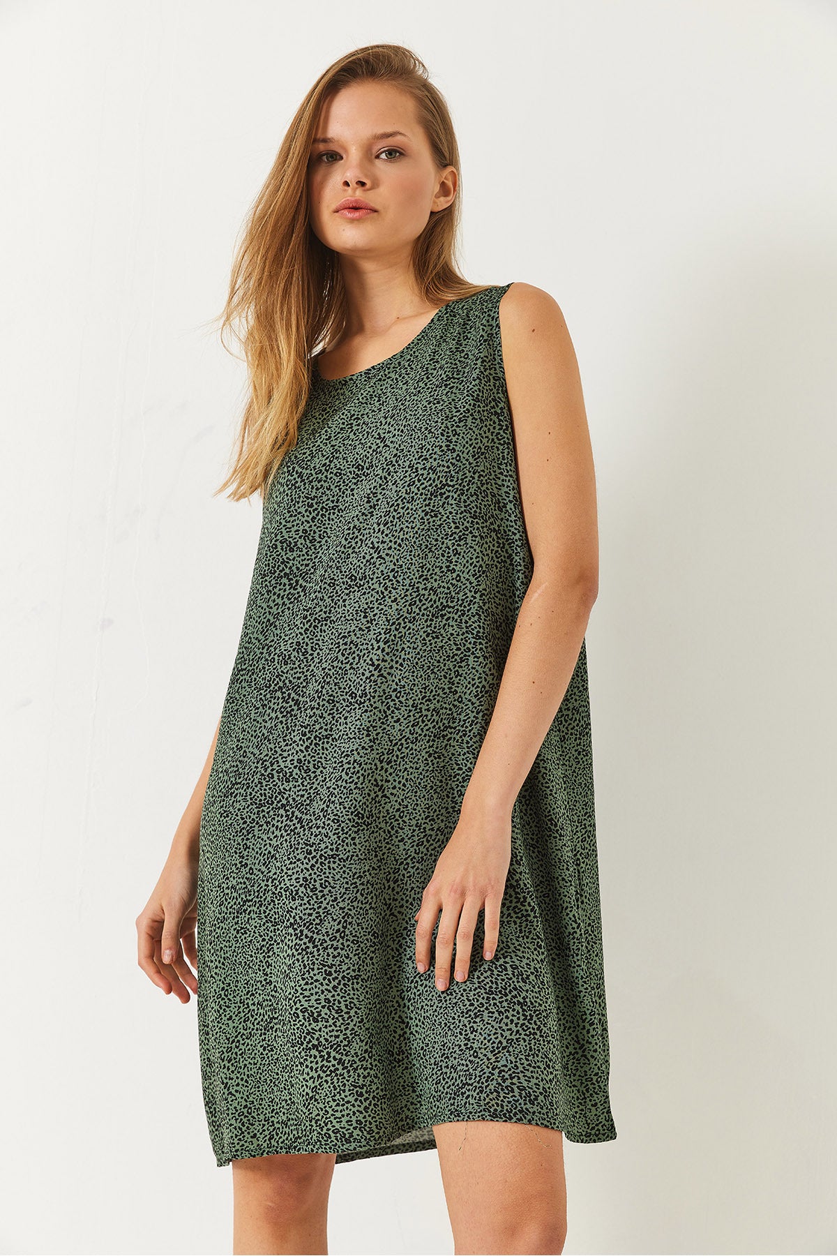 Women's Thick Strap Patterned Short Viscose Dress 60261473