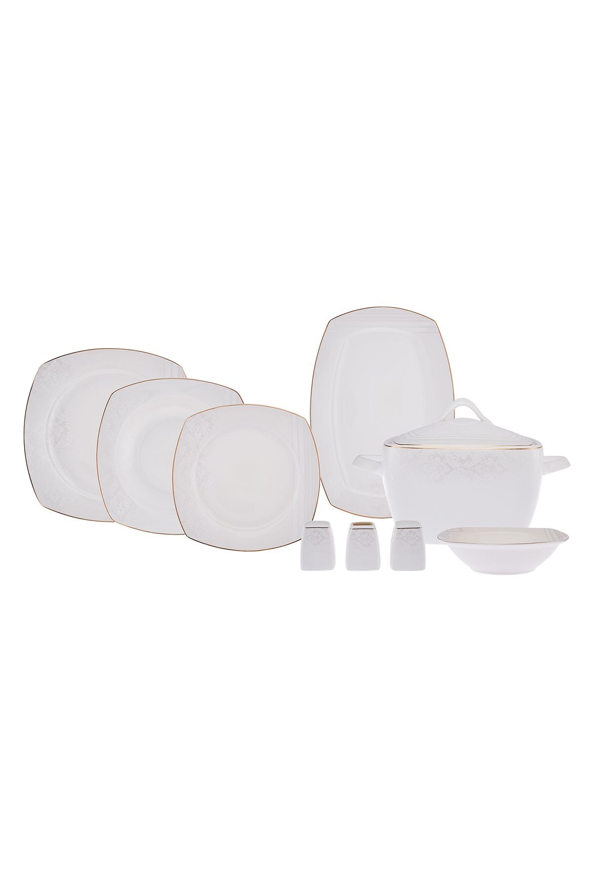 Bone New Nilüfer 60 Piece 12 Person Dinner Set Half Square