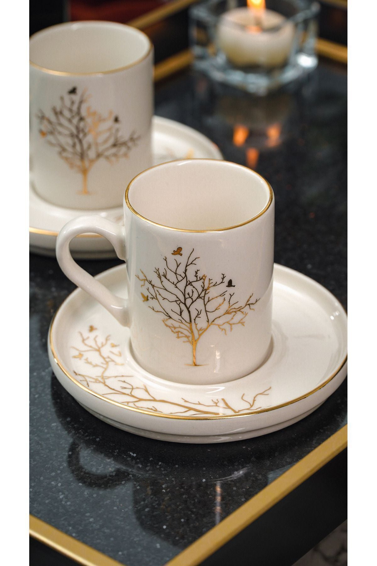 Life Tree 4 Piece 2 Person Porcelain Cup Set 100 ml