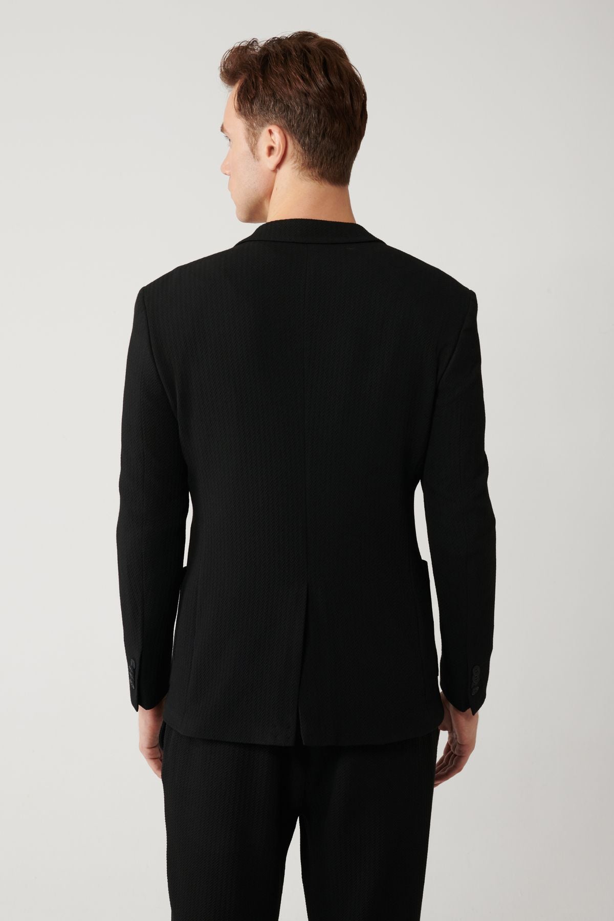 Men's Black Slit Lined Bi Stretch Fabric Jacket A41y4032