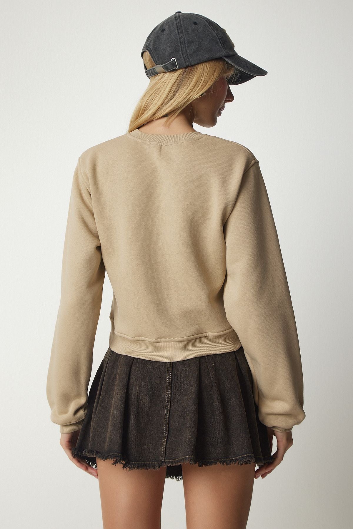 Female Beige Crop Sweatshirt UB00178