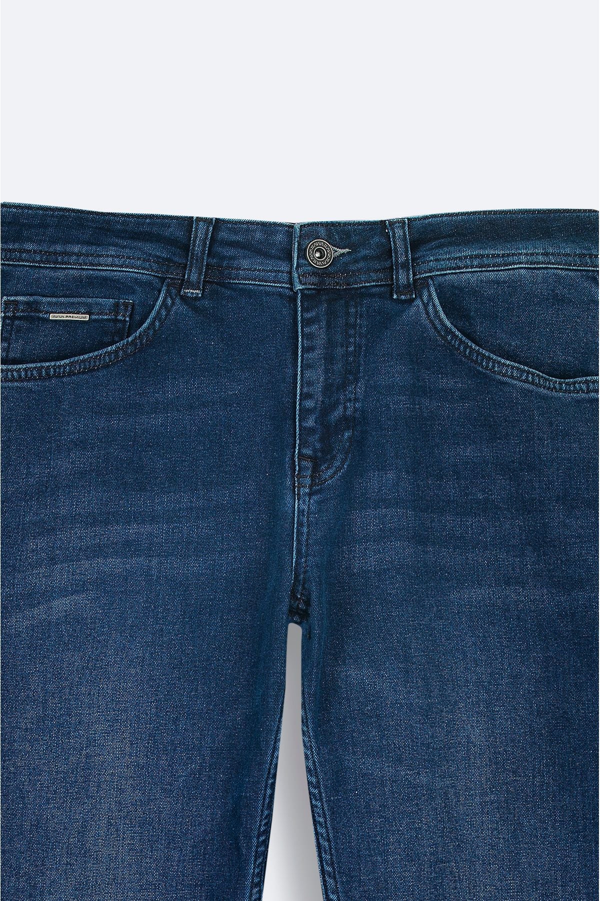 Men's navy blue tubing washing flexible jean pants A42y3519
