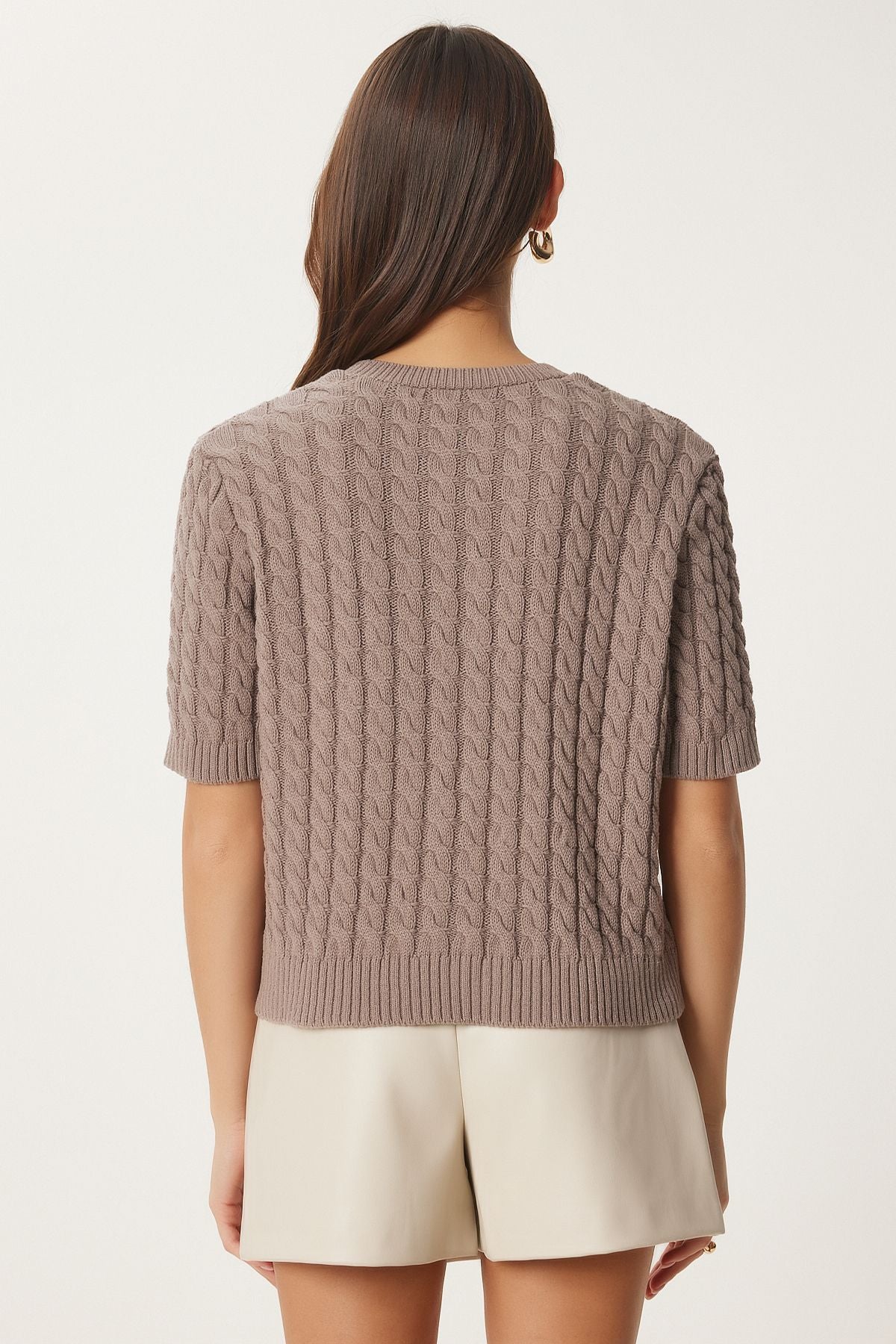 Female mink bike collar braided knitwear cardigan US00946