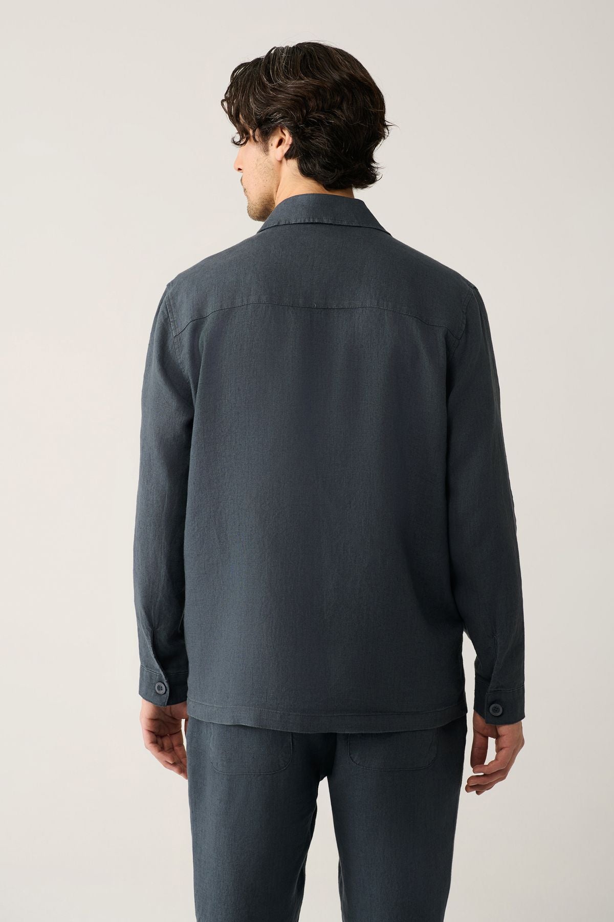 Men's anthracite classic collar 100 %linen shirt A41y2087