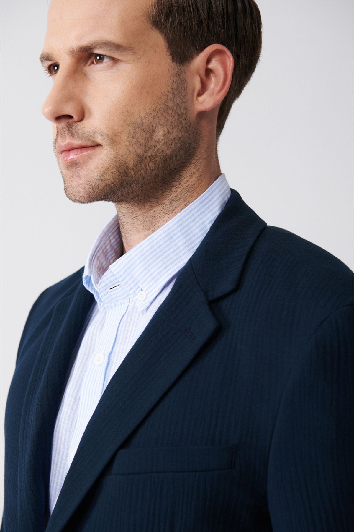 Men's Navy Blue Primer Wool Mixed Double Slit Jacket A31y4009