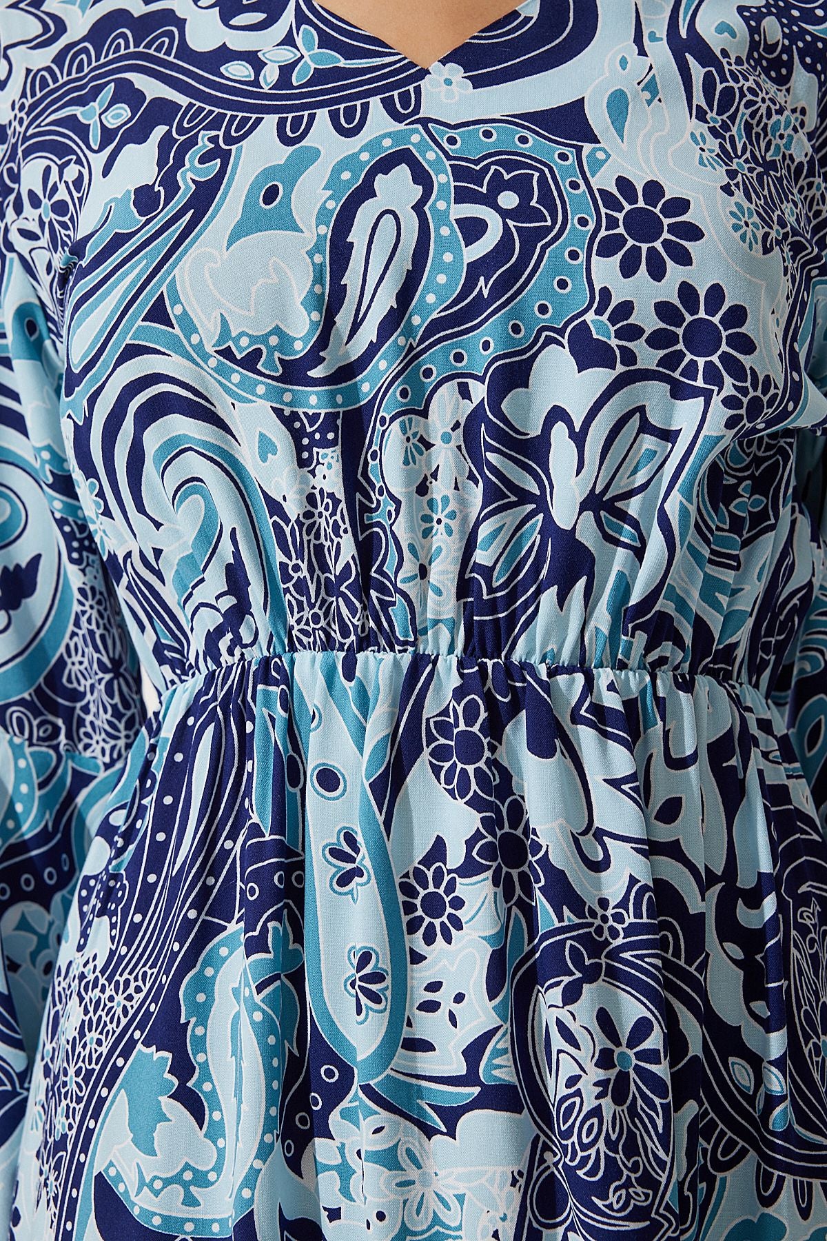 Women's Sky Blue Patterned Summer Visose Dress DD01303