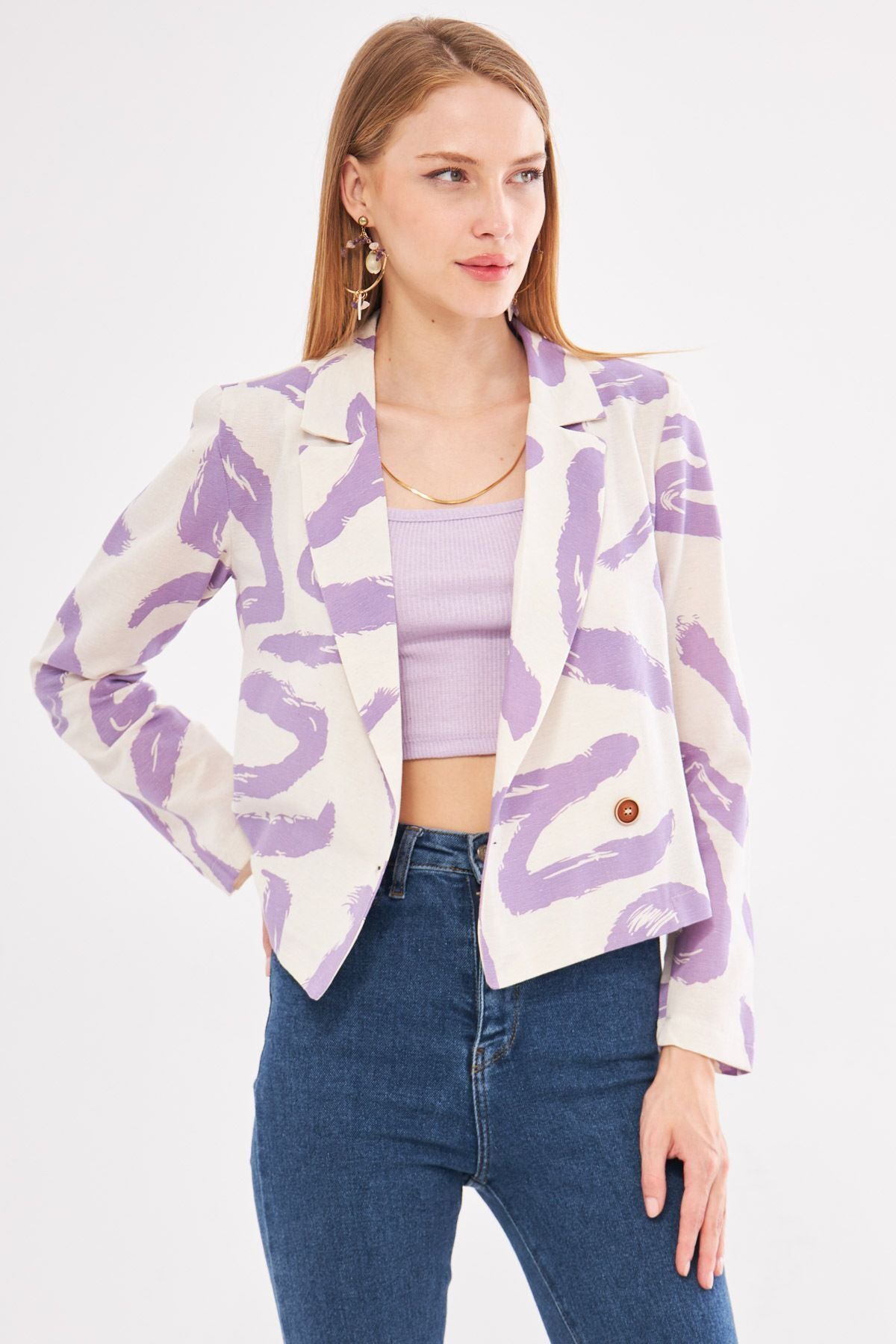 WOMEN'S LILA CREMAZE BOLE PATTERN CROP JACKET ARM-24Y001058