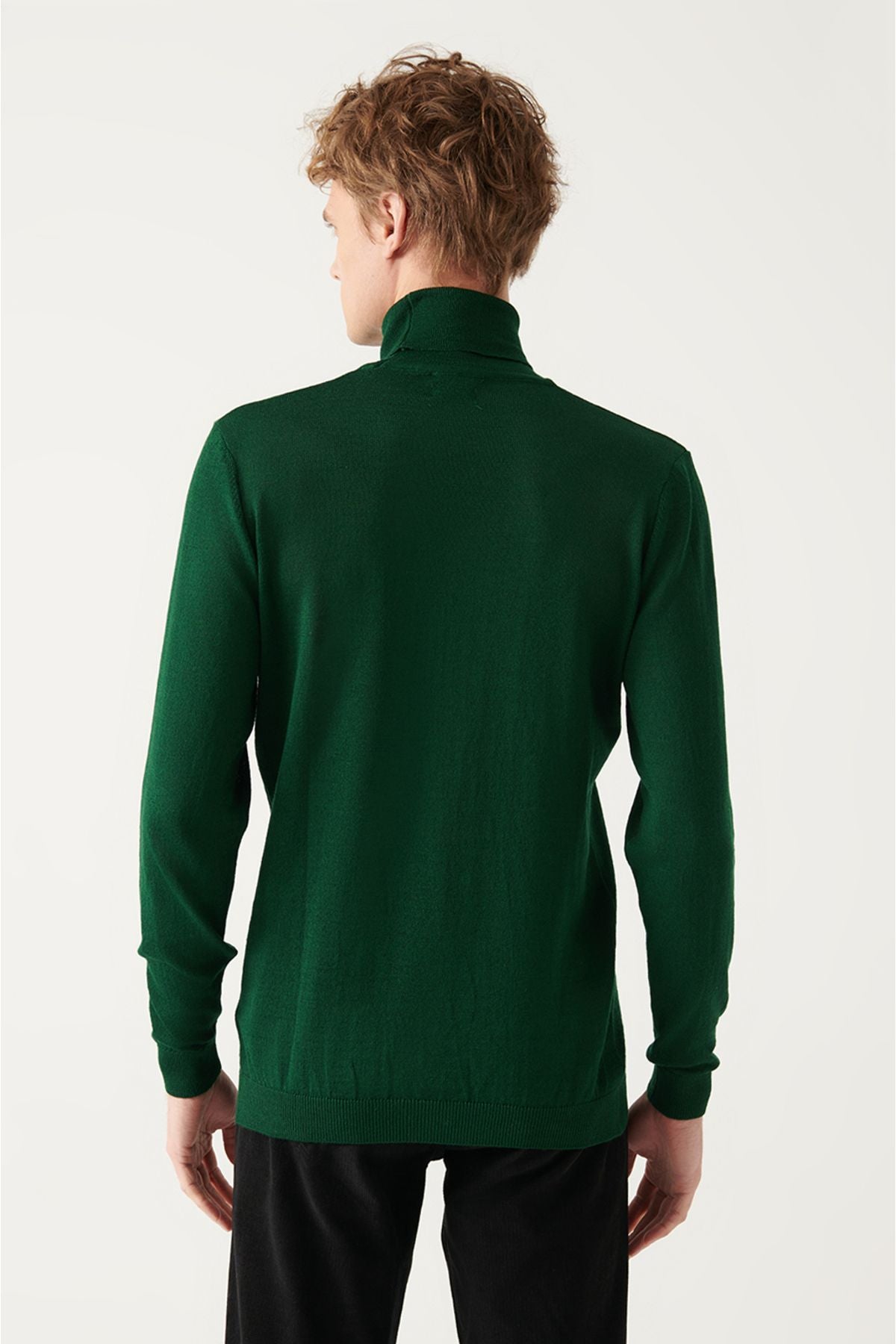 Men's green full fisherman collar wool mixed knitwear sweater E005014