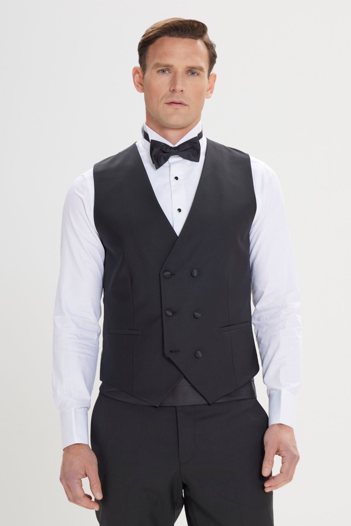 Men's Black Slim Fit Narrow Cut Swallow Collar Classic Flat Vest tuxedo Set