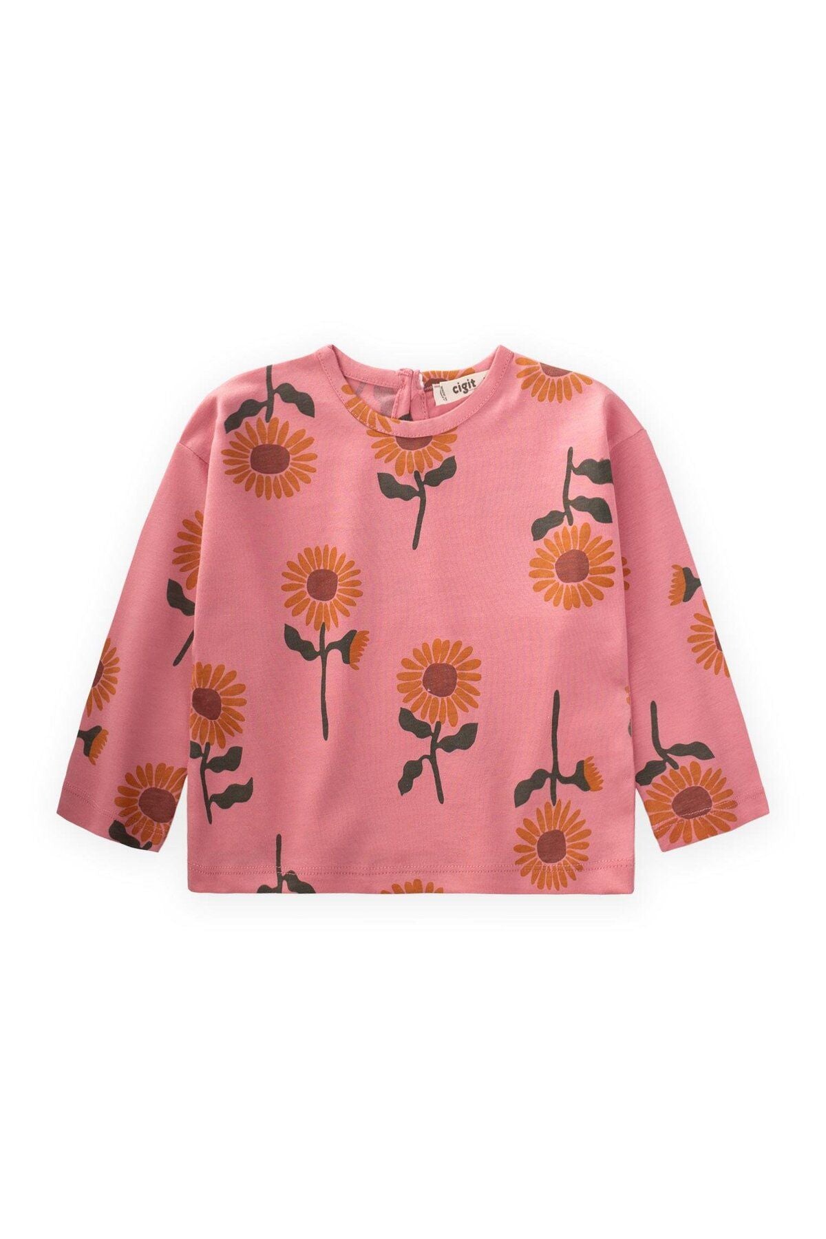 Sunflower Patterned Seasonal Girl Sweatshirt 1-5 years old pink