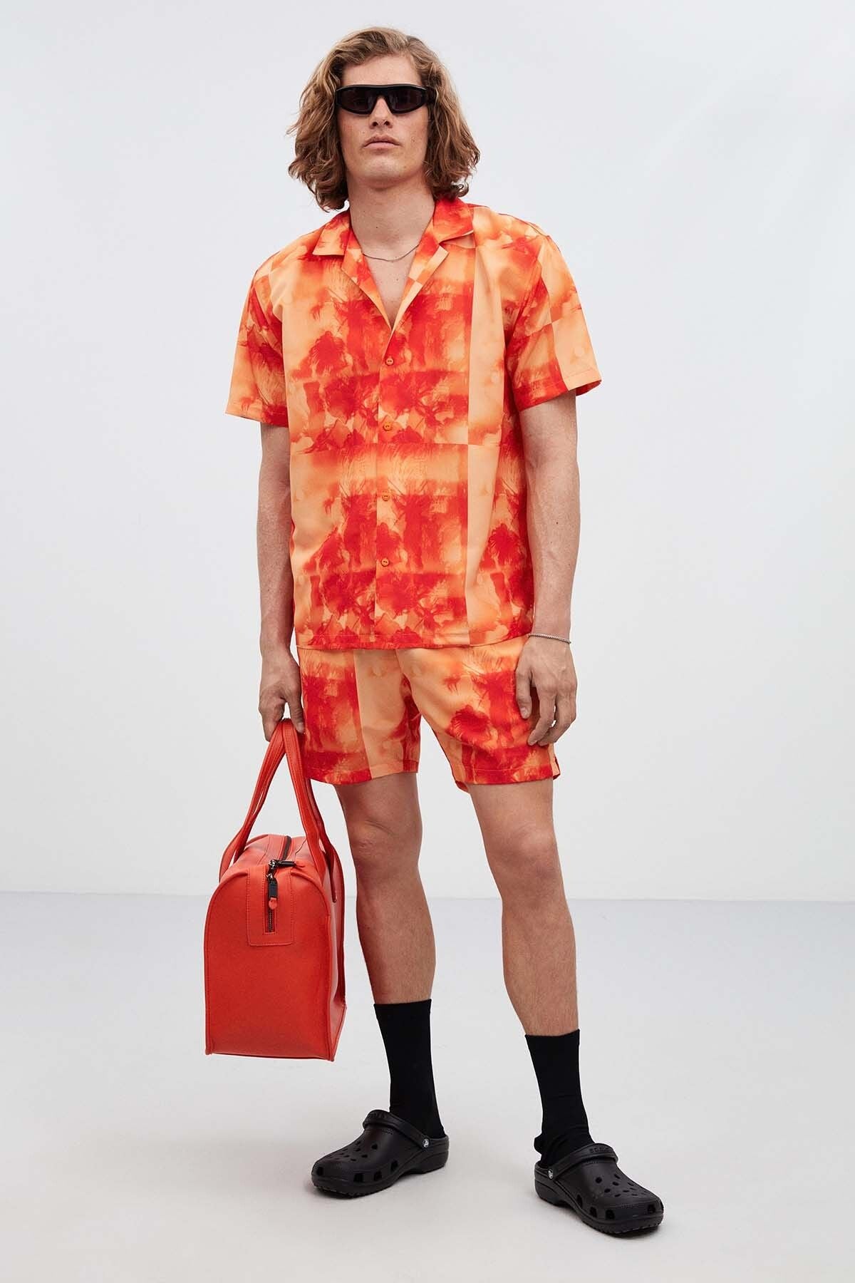 Playa Men's Patterned Shirt Shirt button Summer Orange Shirt