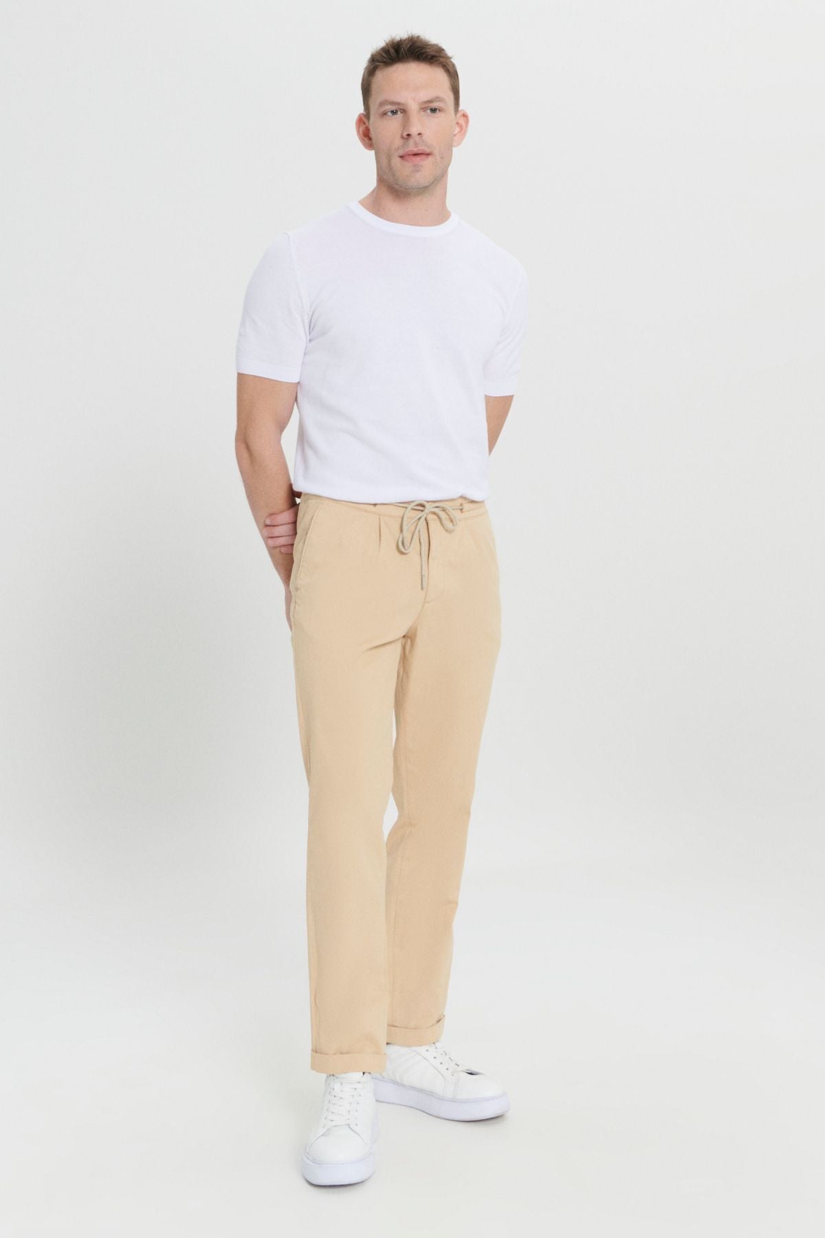 Men's Beige Comfort Fit Casual Cutting Side Pocket Pants