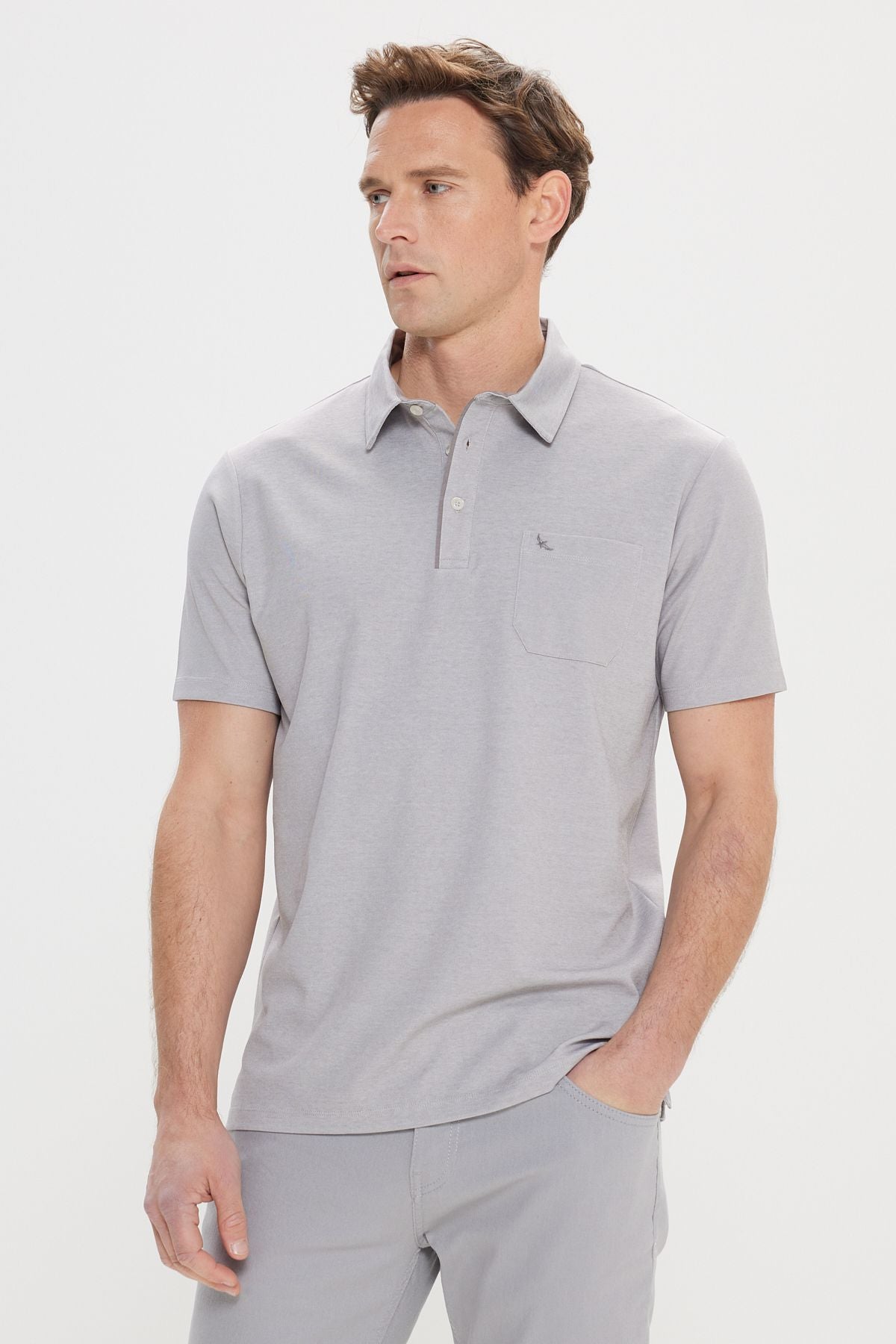 Men's Gray Comfort Fit Casual Cut Polo Yaka Cotton Short Sleeve T -shirt