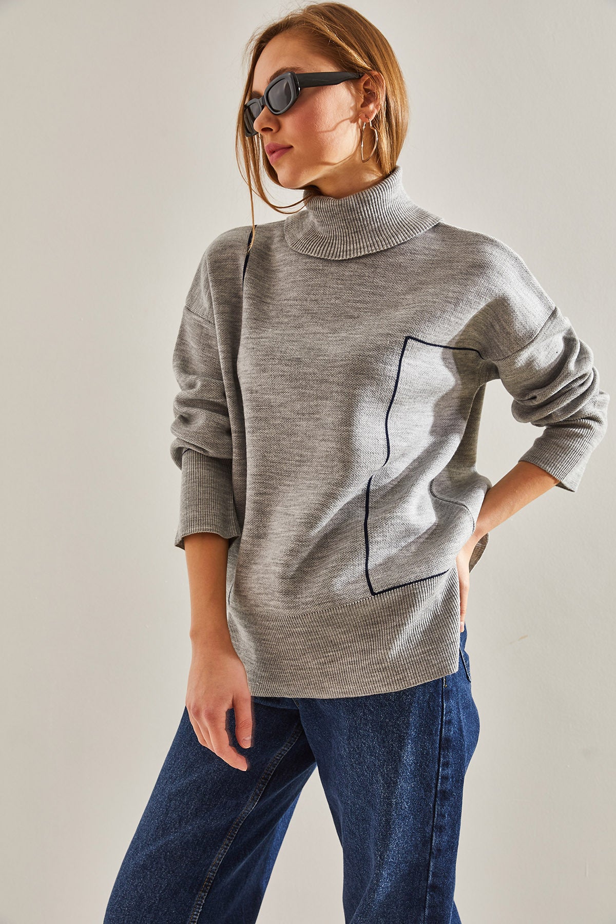 Women's Turtleneck Geometric Patterned Knitwear Sweater 20234292