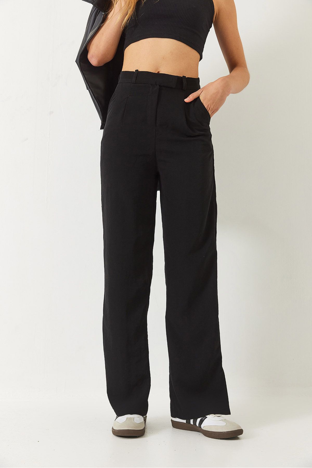Women's Silled Detail Palazzo Pants with Wide Paça Pocket 60261487