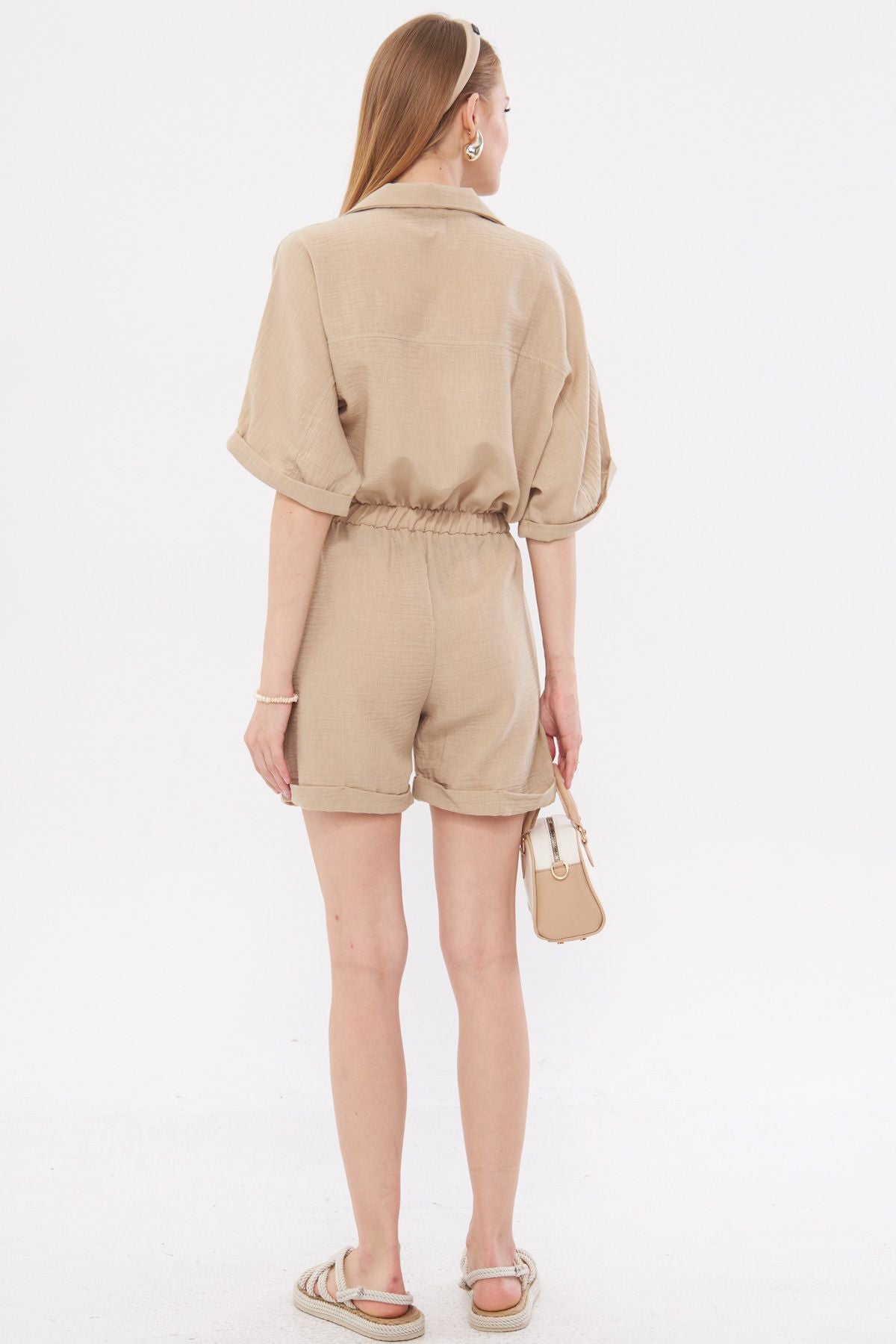 Female Beige Bat Arm Pocket Waist Waist Tulum Tulum Arm-23y001075