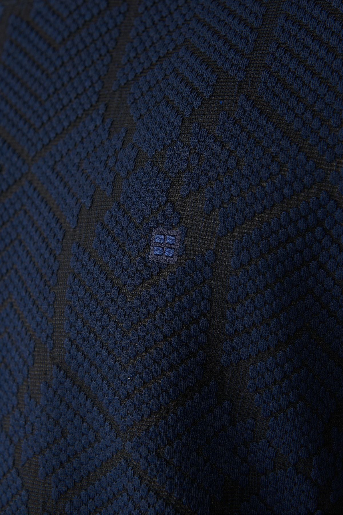 Men's navy blue bike collar jacquard t-shirt A32y1180