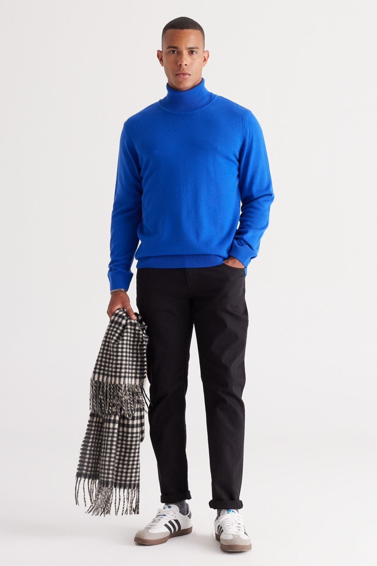 Men's Saks Blue Standard Fit Normal Cutting Full Fisherman Yaka Knitwear Sweater