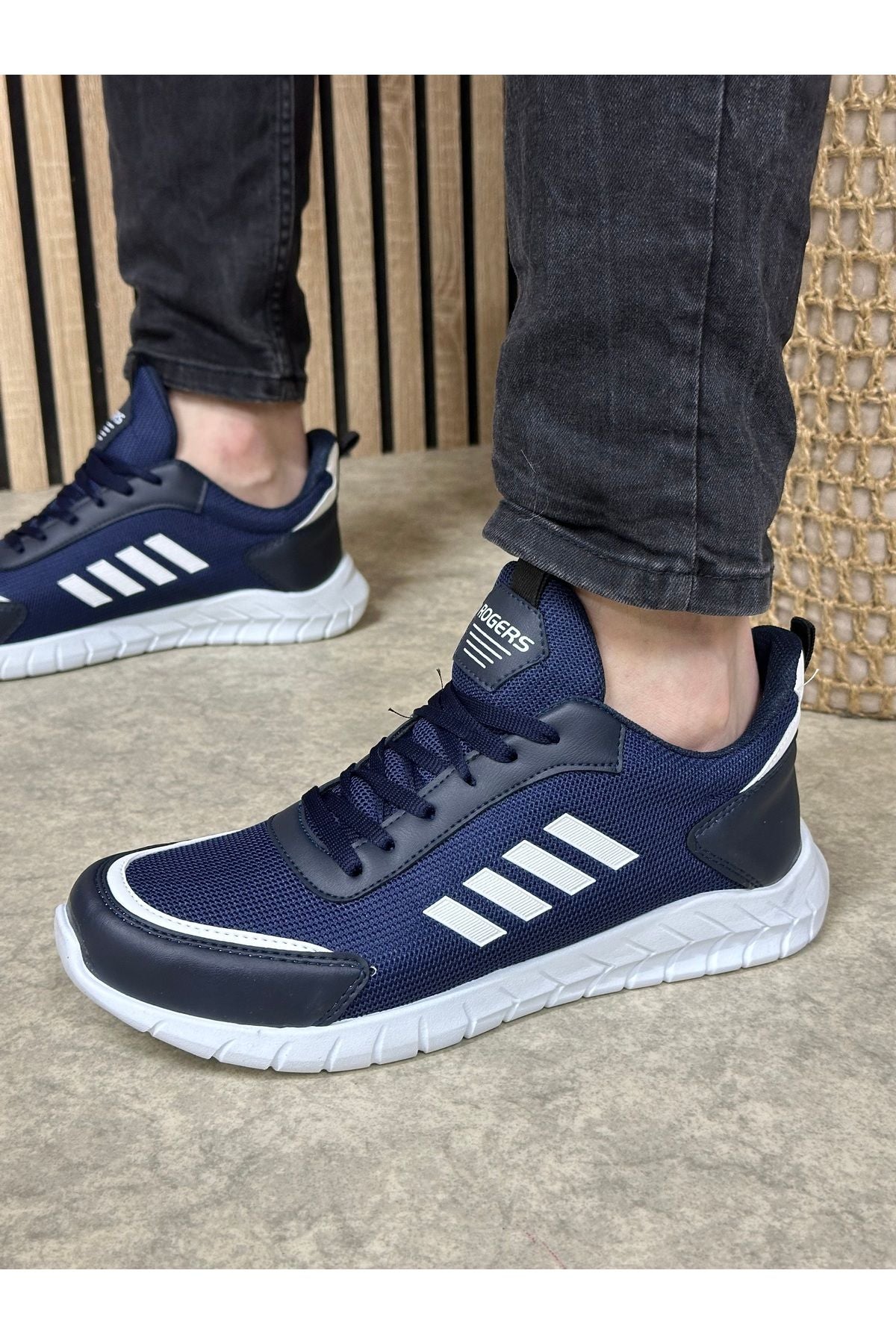 Daily Men's Navy Blue Sneaker Lacık with Laccik Casual Sewing Detailed Walking Sport Shoes 1453