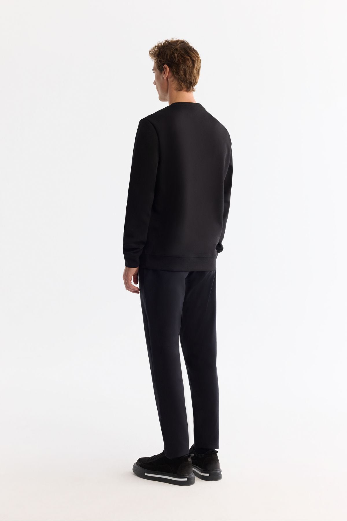 Erkek Siyah Bisiklet Yaka Pamuklu Baskılı Elastan Sweatshirt A42y1267