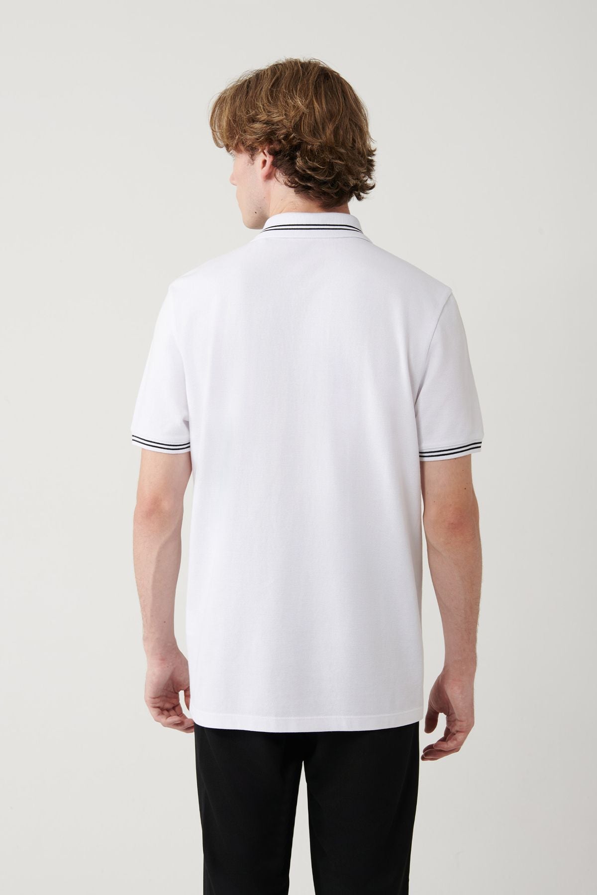 Men's White 100 %Cotton Printed Cotton Polo Yaka T-shirt A41y1182