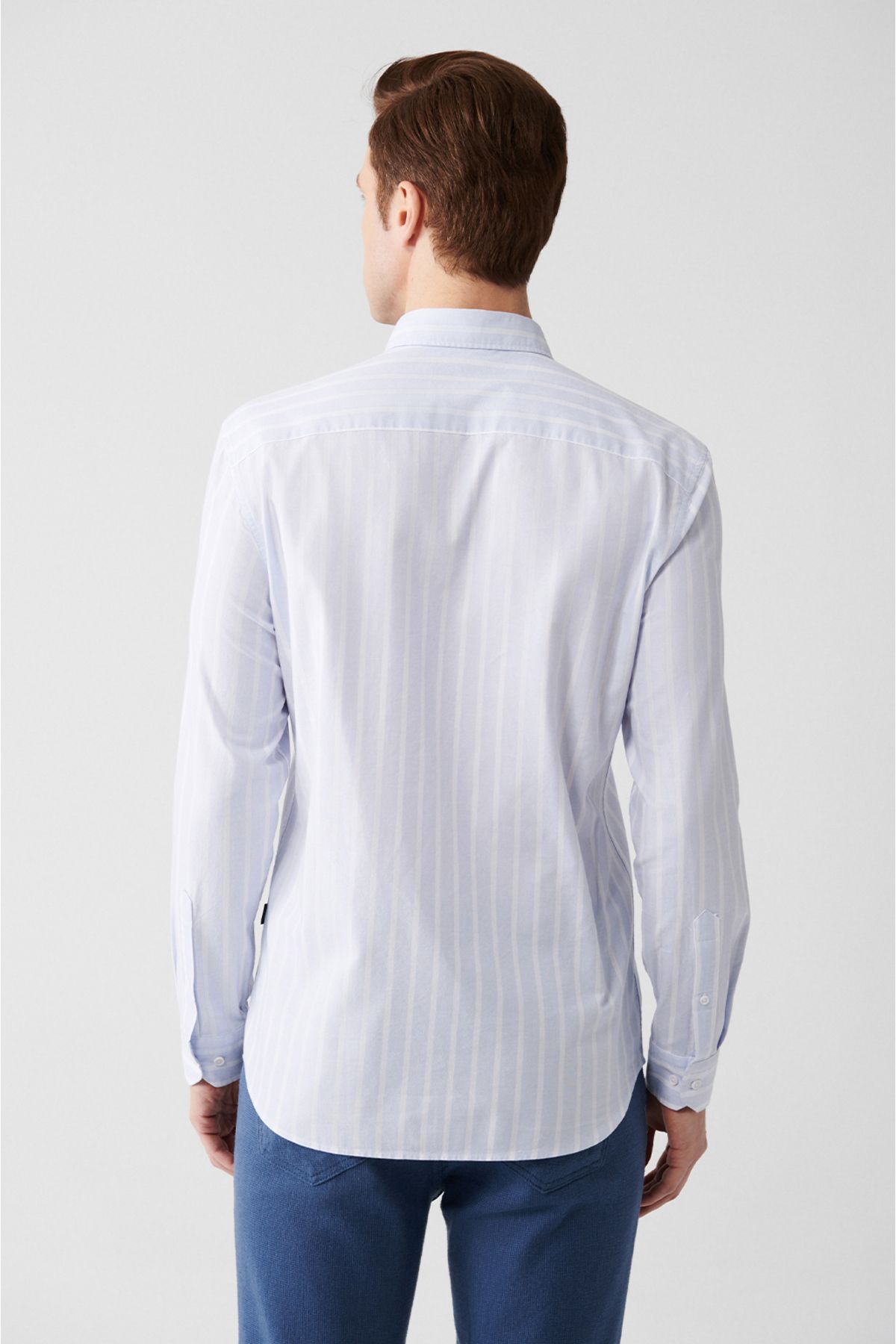 Men's light blue 100 %cotton oxford striped shirt A31y2055