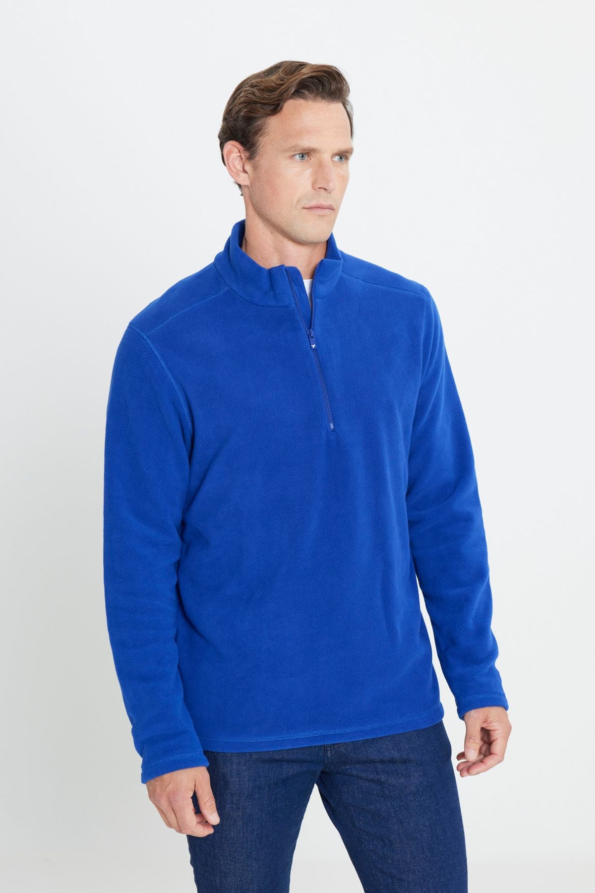 Men's Saks Blue Anti-Pilling Flufmail Heat Protecting Standard Fit Pergree Fleenery Polar Sweatshirt