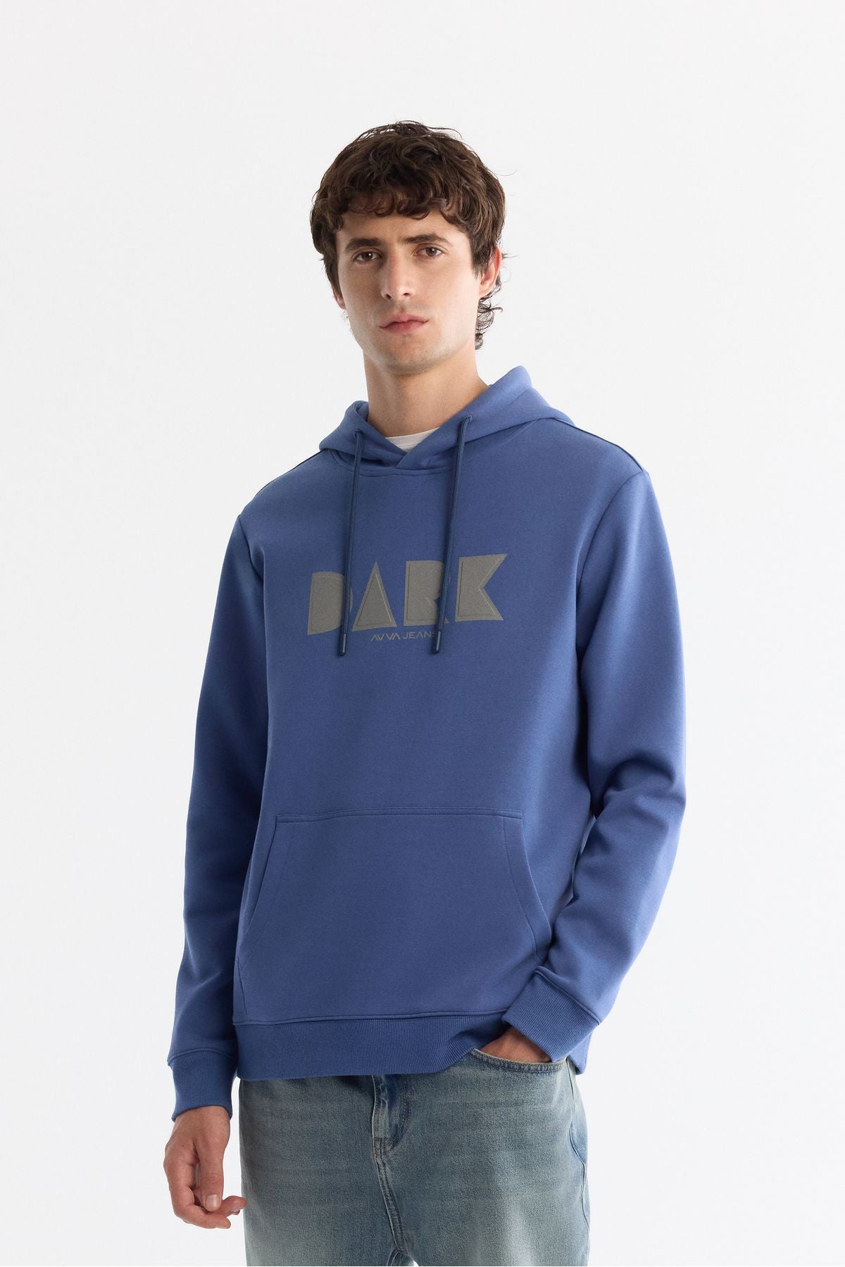 Men's blue hooded cotton printed elastan sweatshirt a42y1322