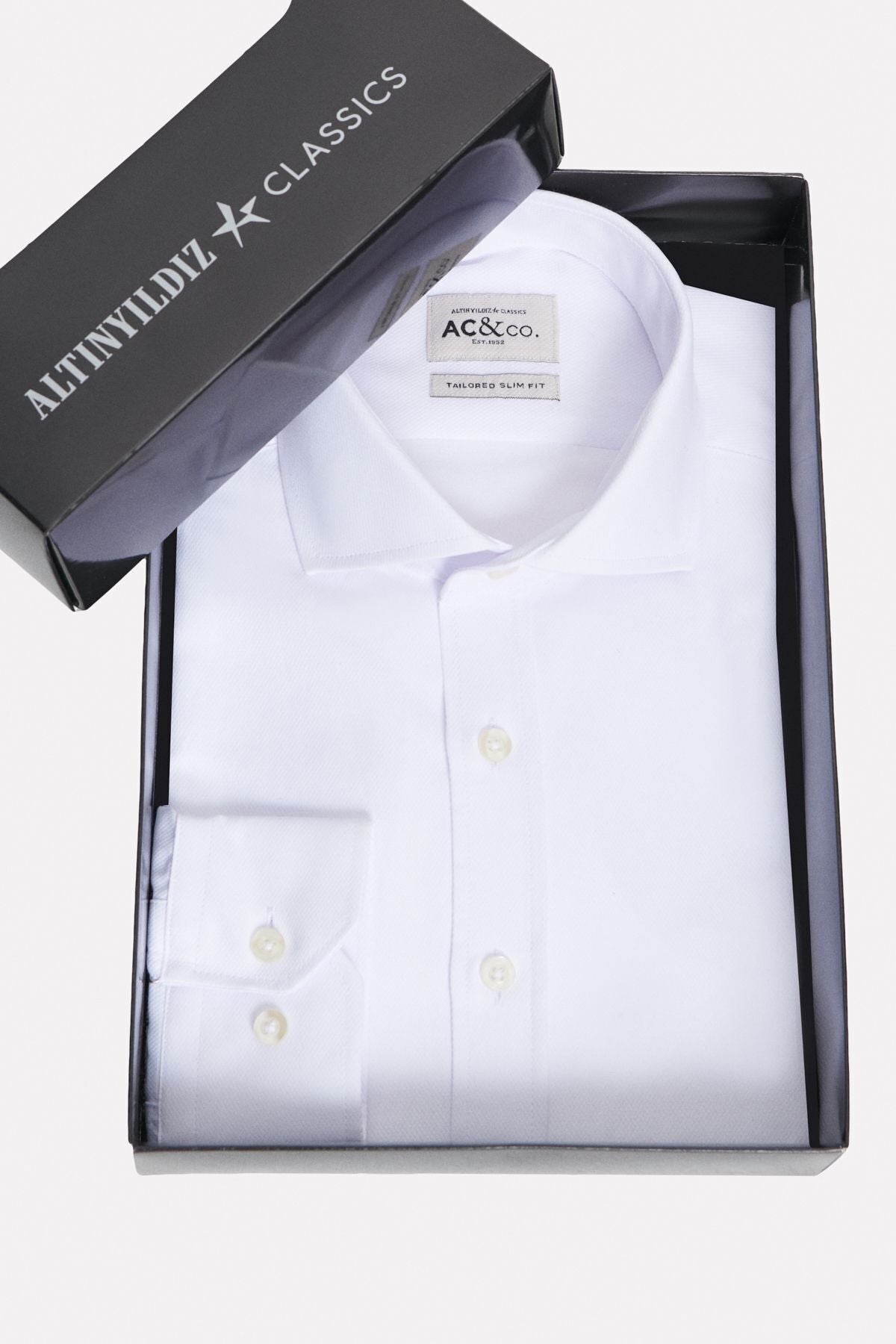 Men's White Special Gift Boxed Slim Fit Num Fit Cut Classic Collar Cotton Amelor Shirt