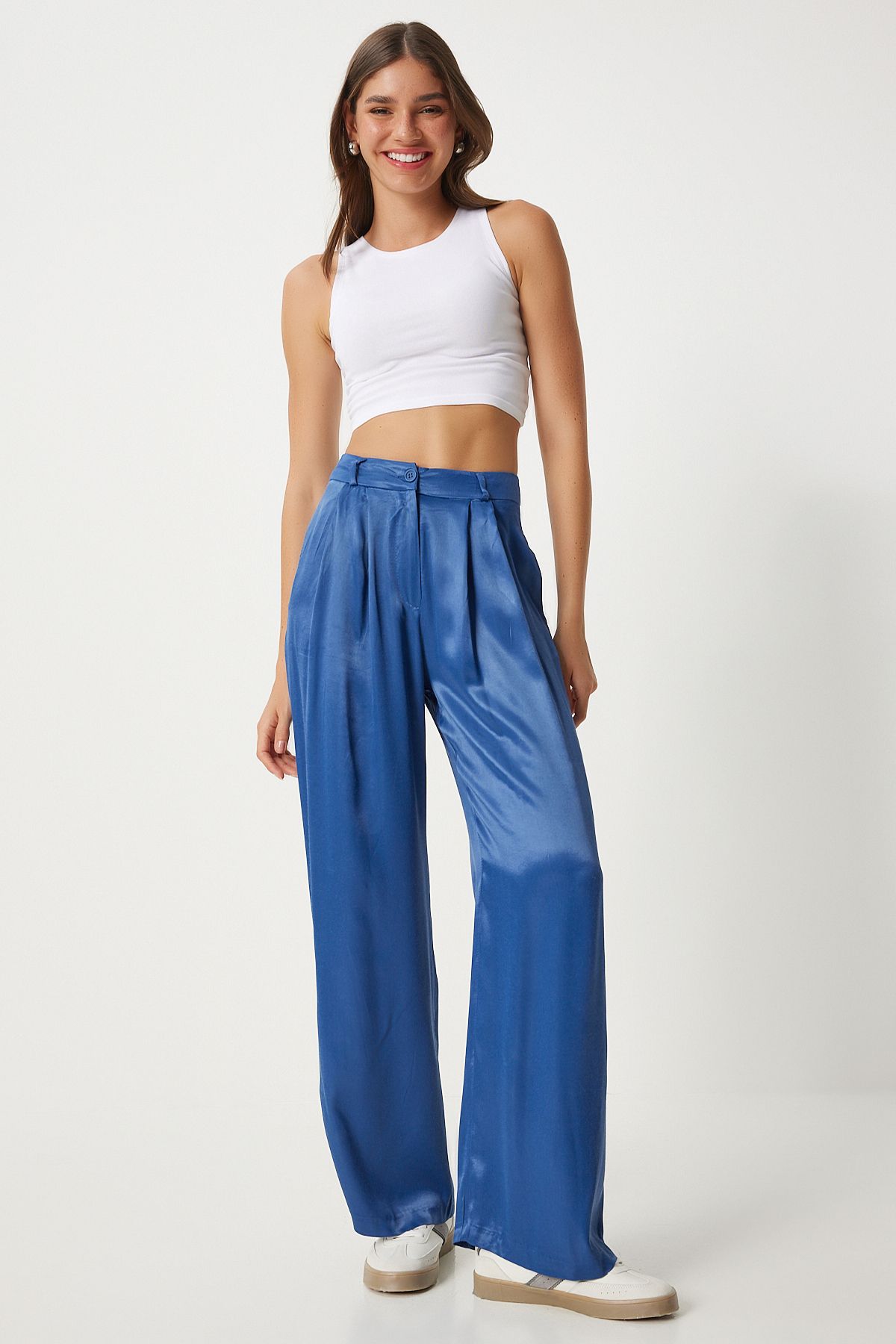 Women's Indigo Blue Satin Surface Palazzo Pants FN03270