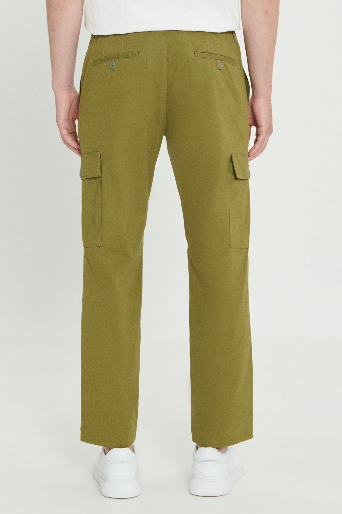 Men's Khaki Comfort Fit Casual Cut Cotton Flexible Side Pocket Cargo Pants