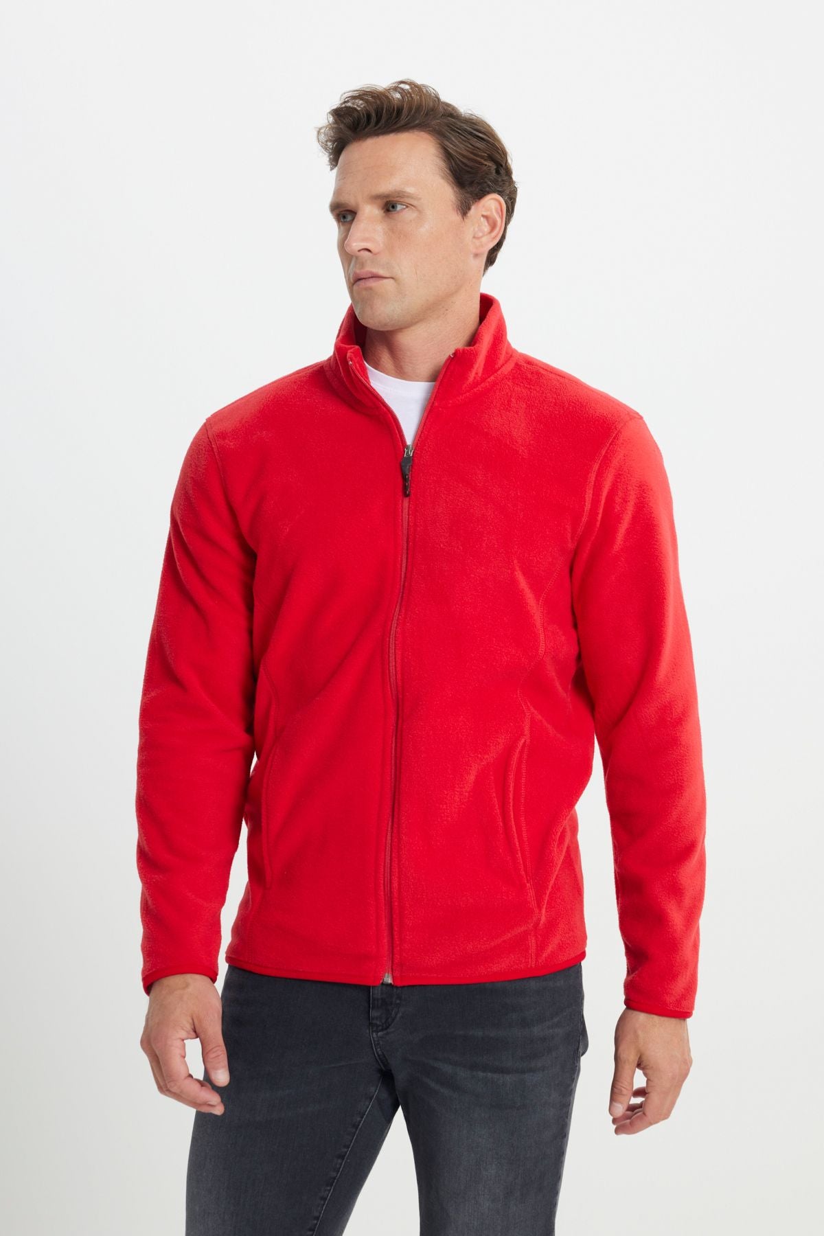Men's Red Anti-Pilling Flash Standard Fit Bato Yaka Sweatshirt Polar Jacket