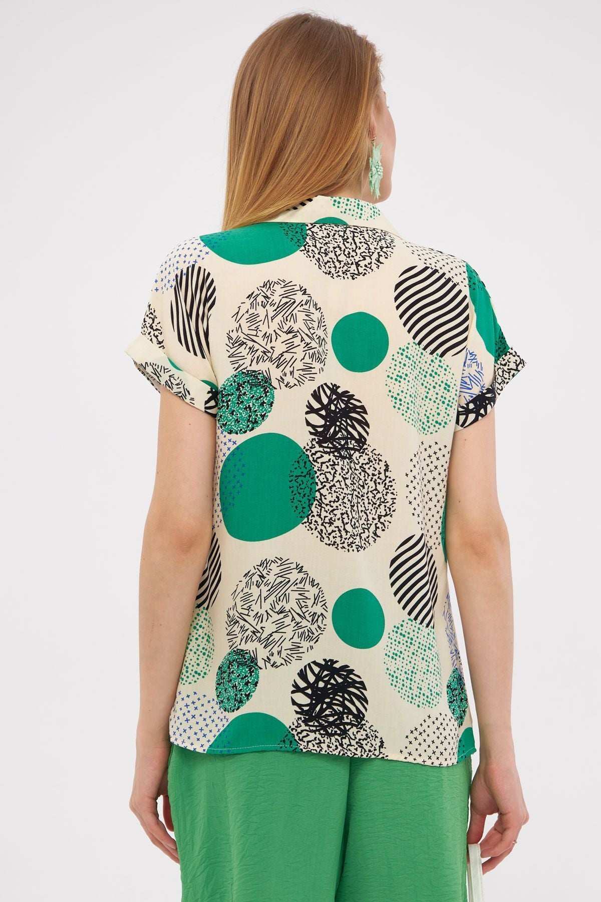 Female Green Patterned Short Sleeve Shirt ARM-221052