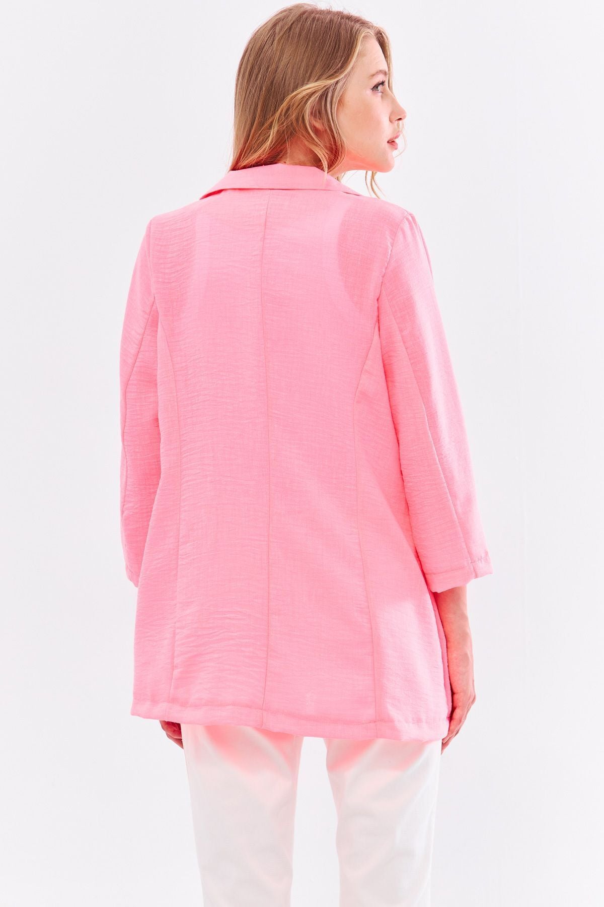 Female Neon Pink Linen-Looking Pocket Oversize Jacket ARM-24Y001065