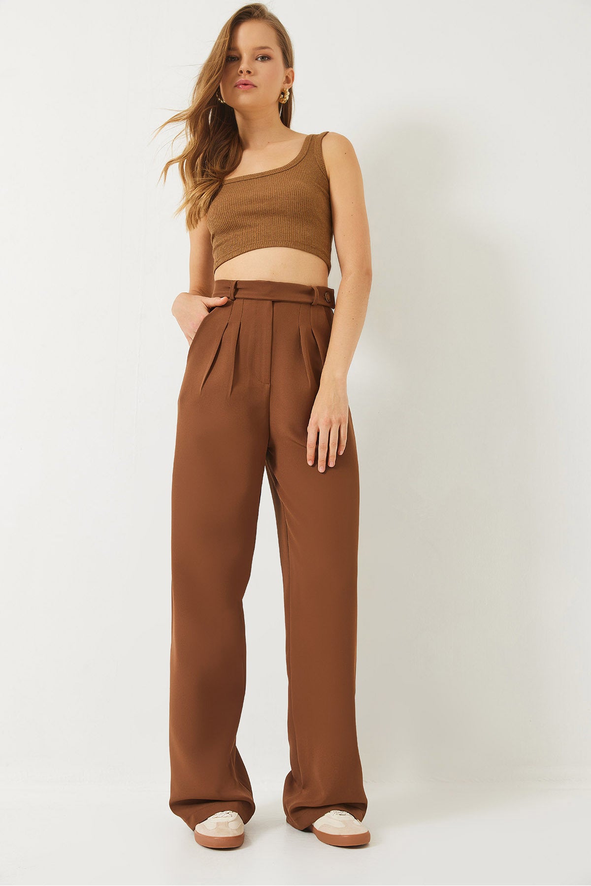 Women's Belt Detailed Pocket Palazzo Trousers 60283064