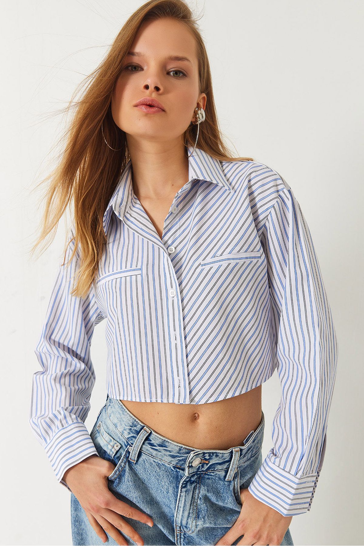 Female asymmetric line detailed basic crop shirt 4448 60261494