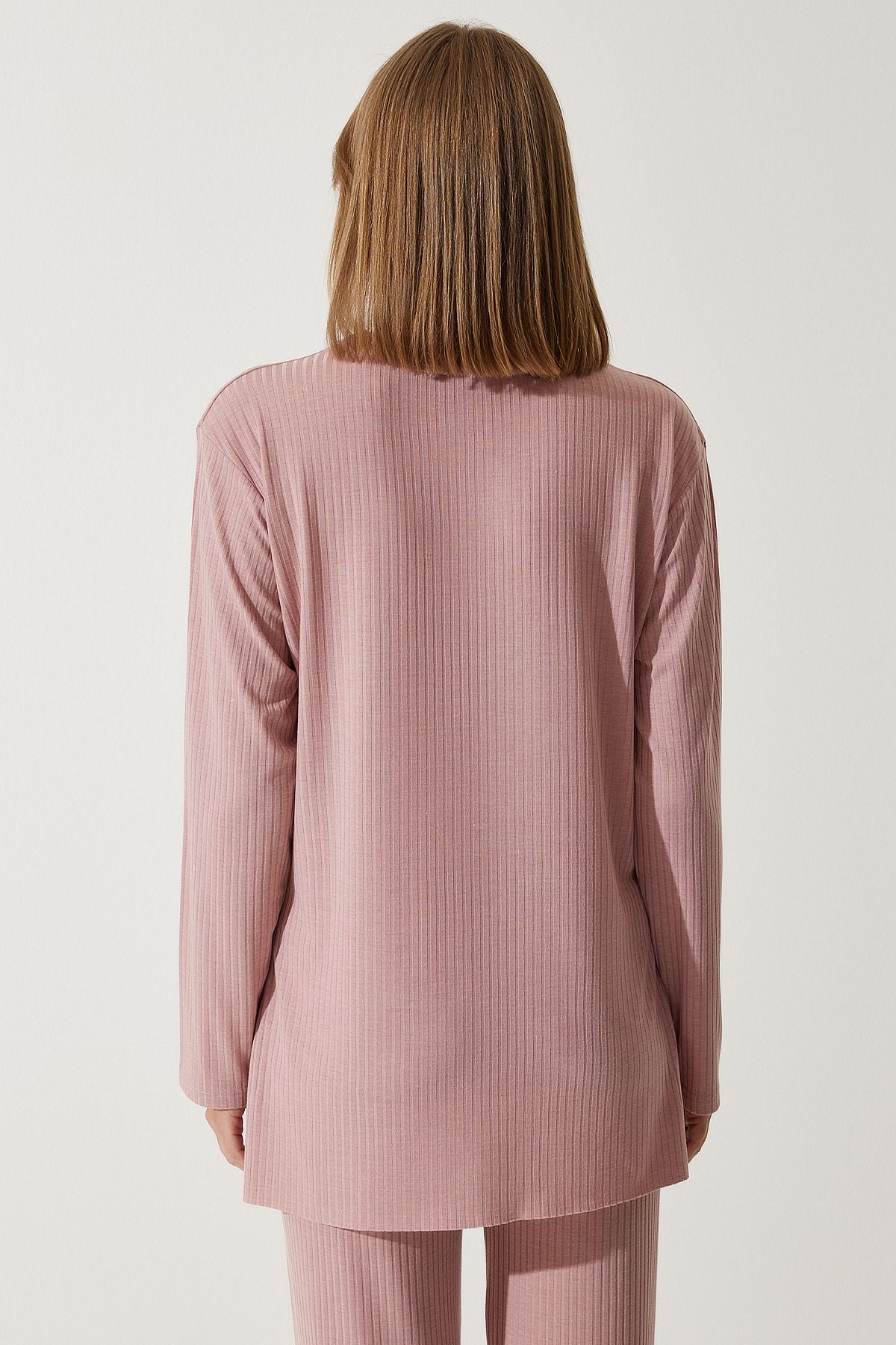 Female powdered wick knitted blouse trousers set KH00088