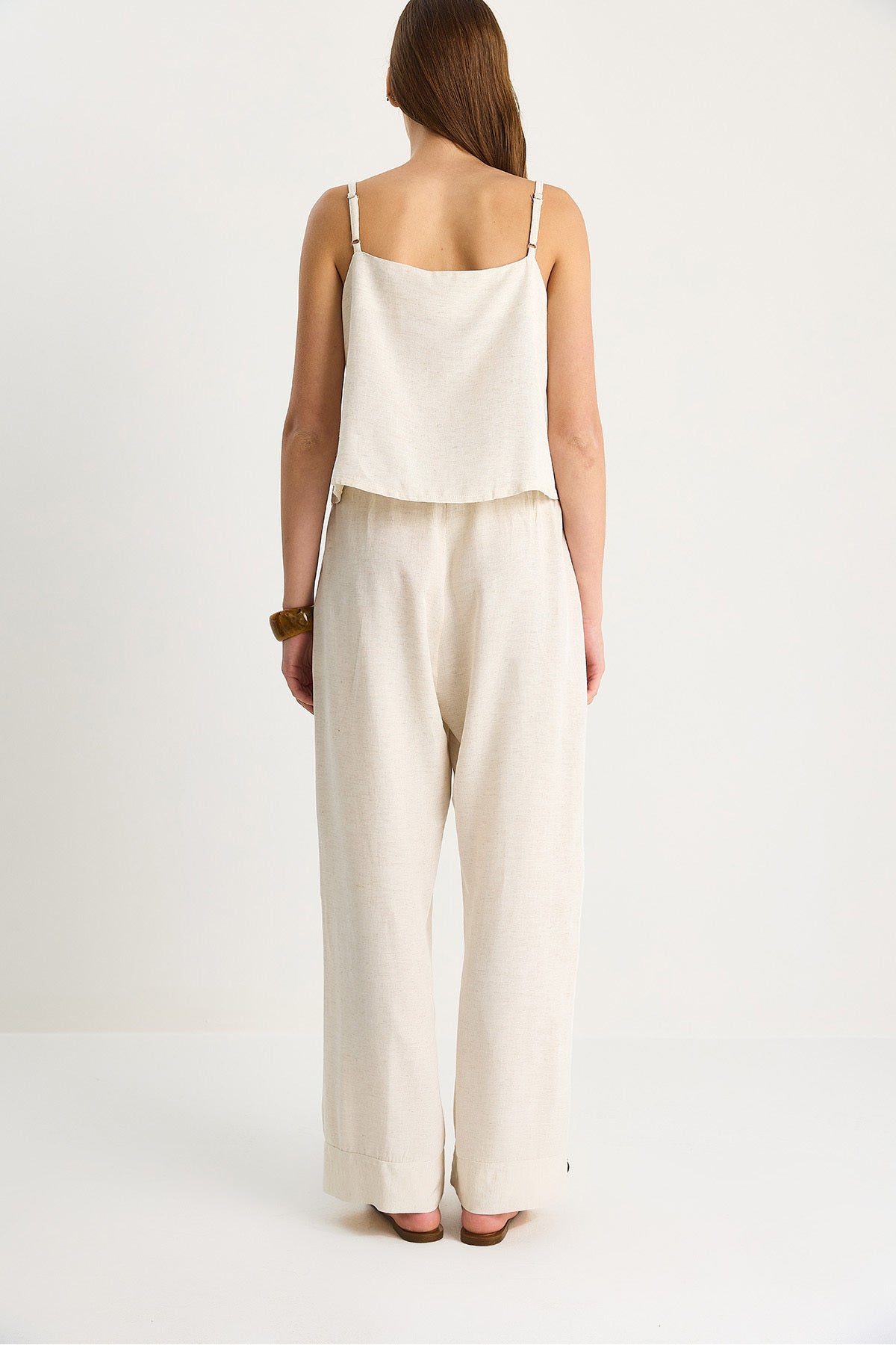 Women's Thin Strap V-neck Blouse Comfortable Fit Trousers Accessory Linen Suit B28-4900 60283506